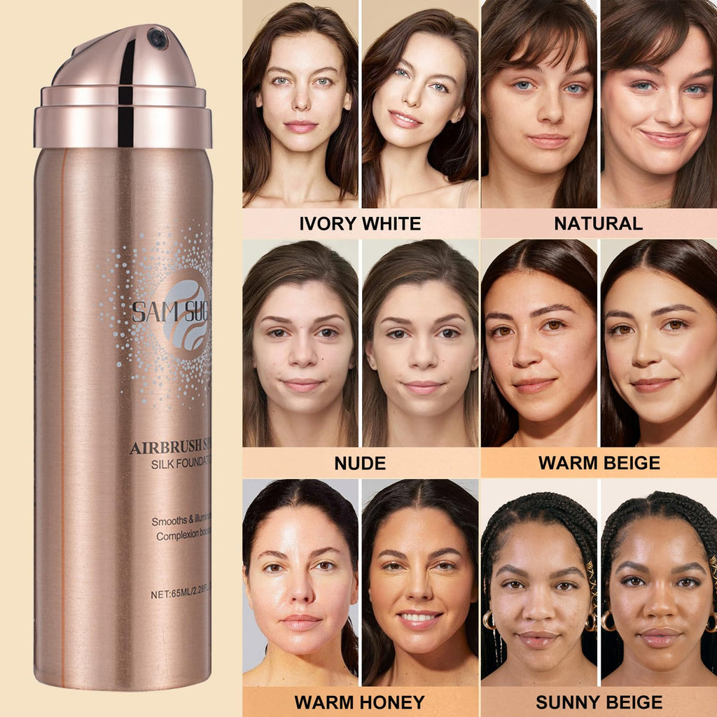 Lezero AirBrush Foundation Spray – Full-Coverage Matte Finish with Brush & Sponge (#4 Warm Beige)