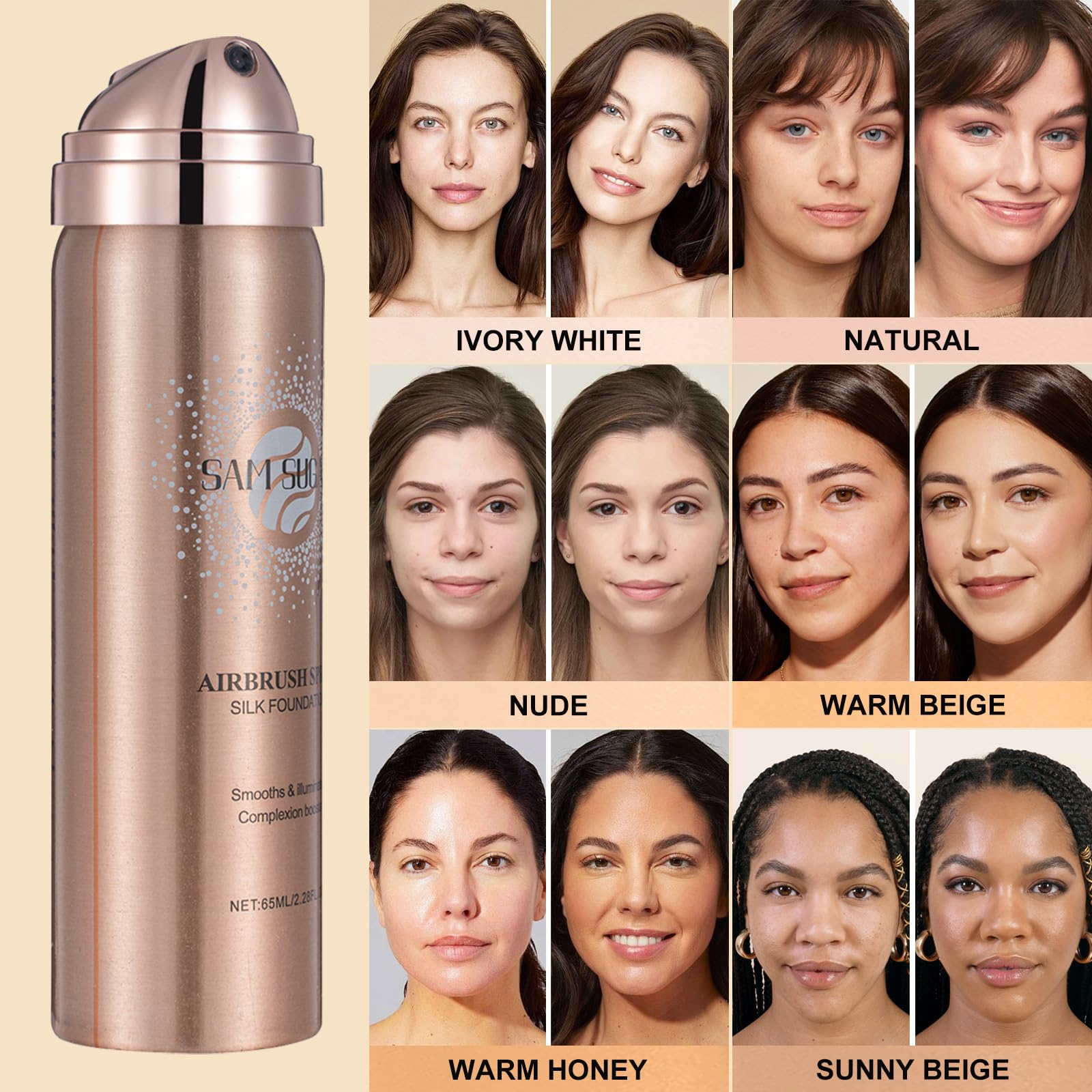 Lezero AirBrush Foundation Spray – Full-Coverage Matte Finish with Brush & Sponge (#4 Warm Beige)