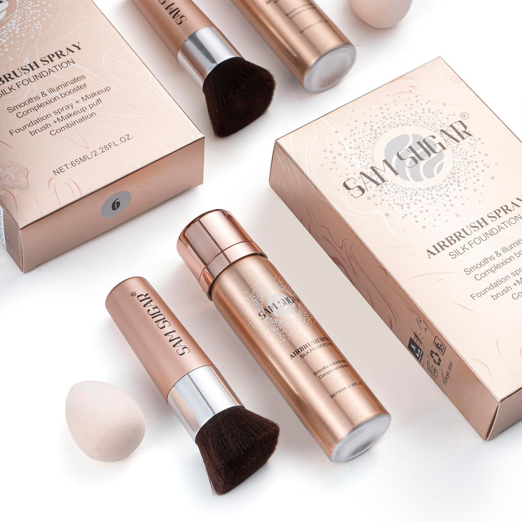 Lezero AirBrush Foundation Spray – Full-Coverage Matte Finish with Brush & Sponge (#4 Warm Beige)