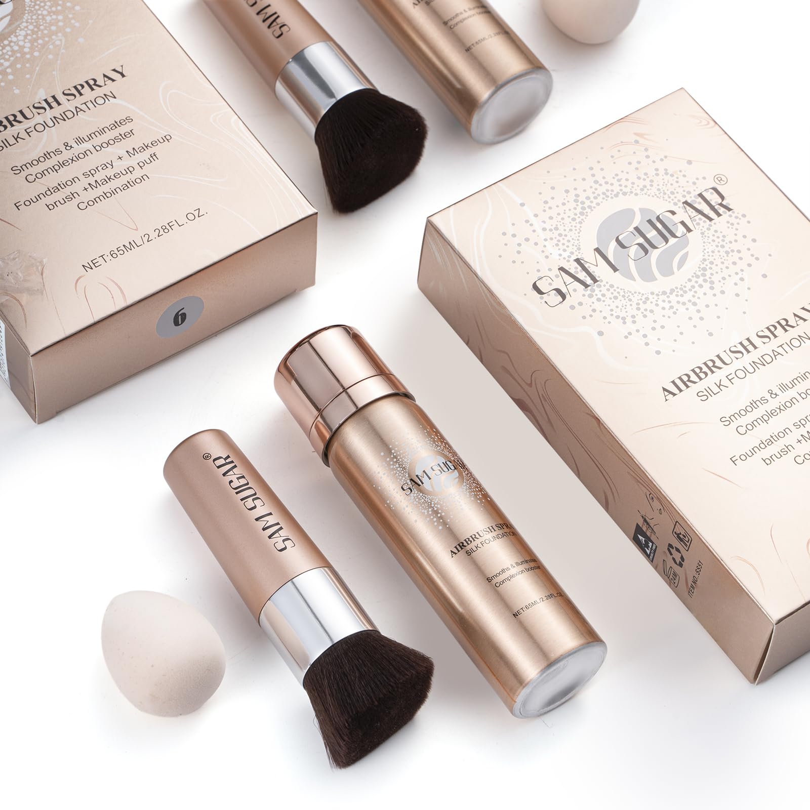 Lezero AirBrush Foundation Spray – Full-Coverage Matte Finish with Brush & Sponge (#4 Warm Beige)