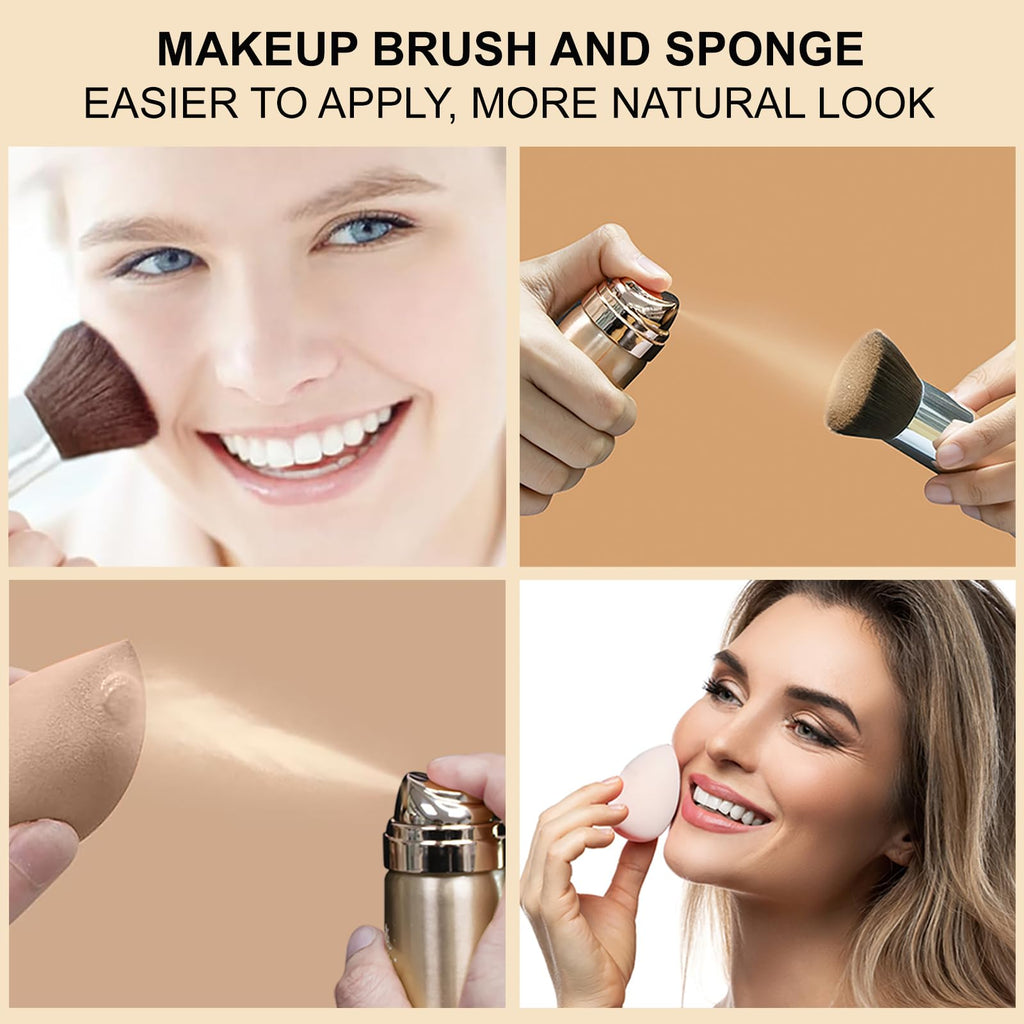 Lezero AirBrush Foundation Spray – Full-Coverage Matte Finish with Brush & Sponge (#4 Warm Beige)