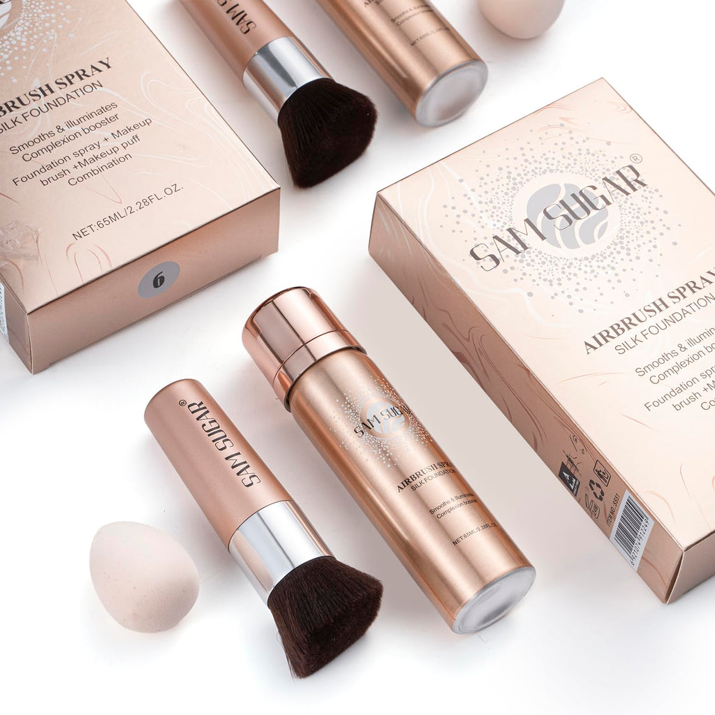 Lezero AirBrush Foundation Spray – Full-Coverage Matte Finish with Brush & Sponge (#4 Warm Beige)