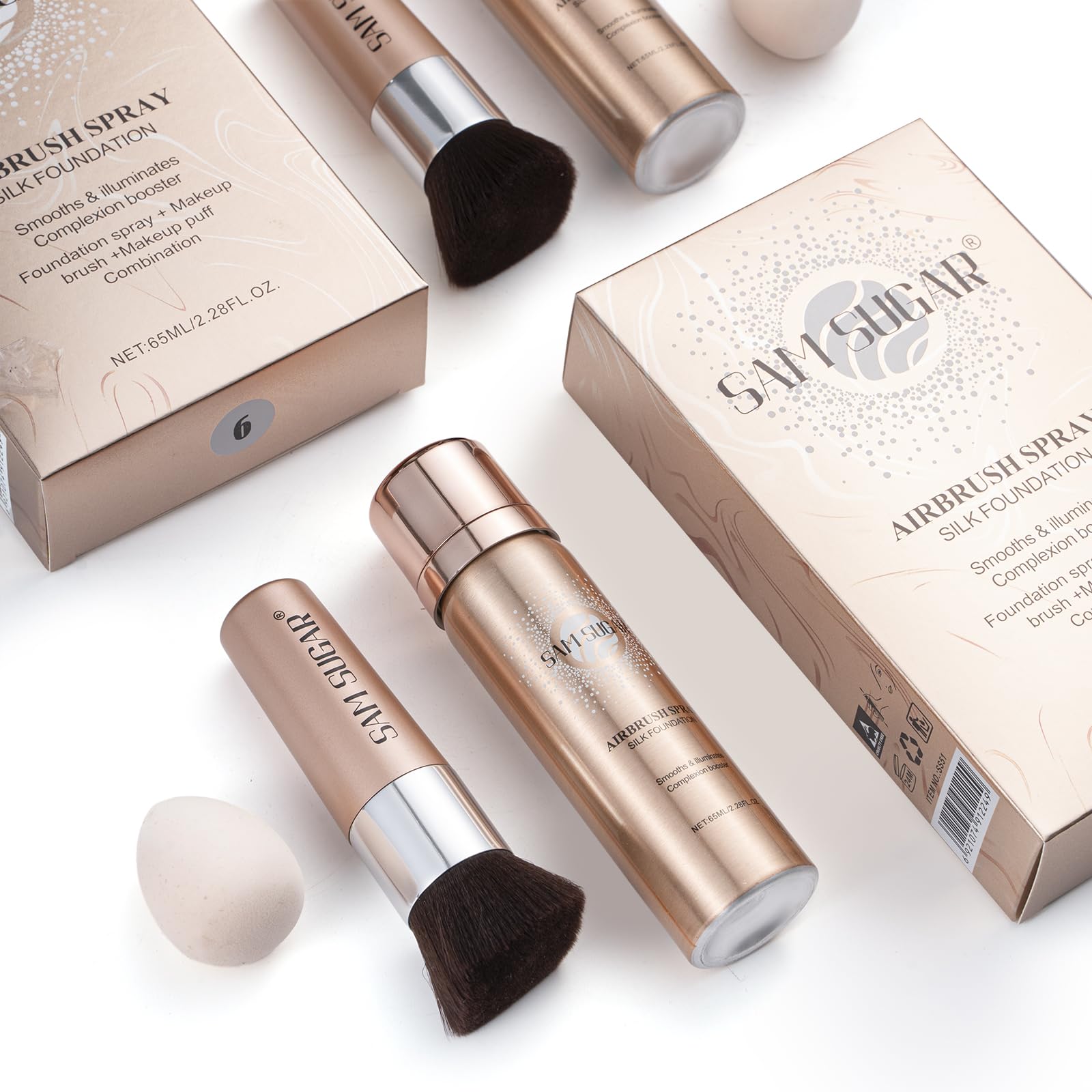Lezero AirBrush Foundation Spray – Full-Coverage Matte Finish with Brush & Sponge (#4 Warm Beige)