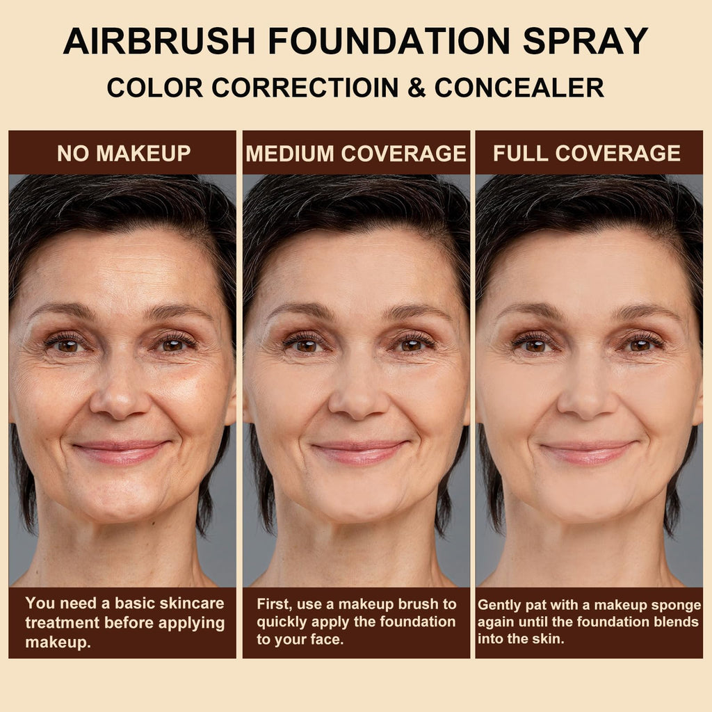 Lezero AirBrush Foundation Spray – Full-Coverage Matte Finish with Brush & Sponge (#4 Warm Beige)