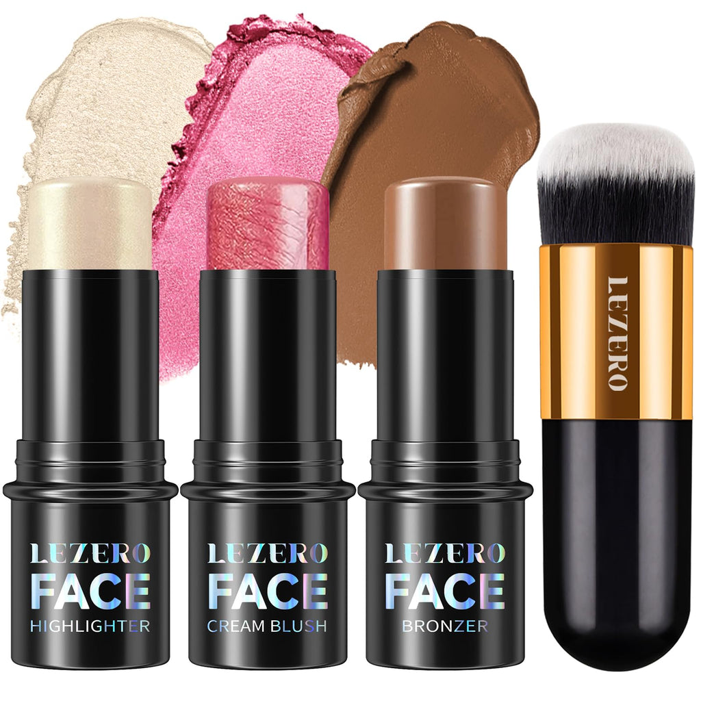 Lezero 3Pcs Contour Stick Kit – Light Shades with Highlighter, Blush & Bronzer