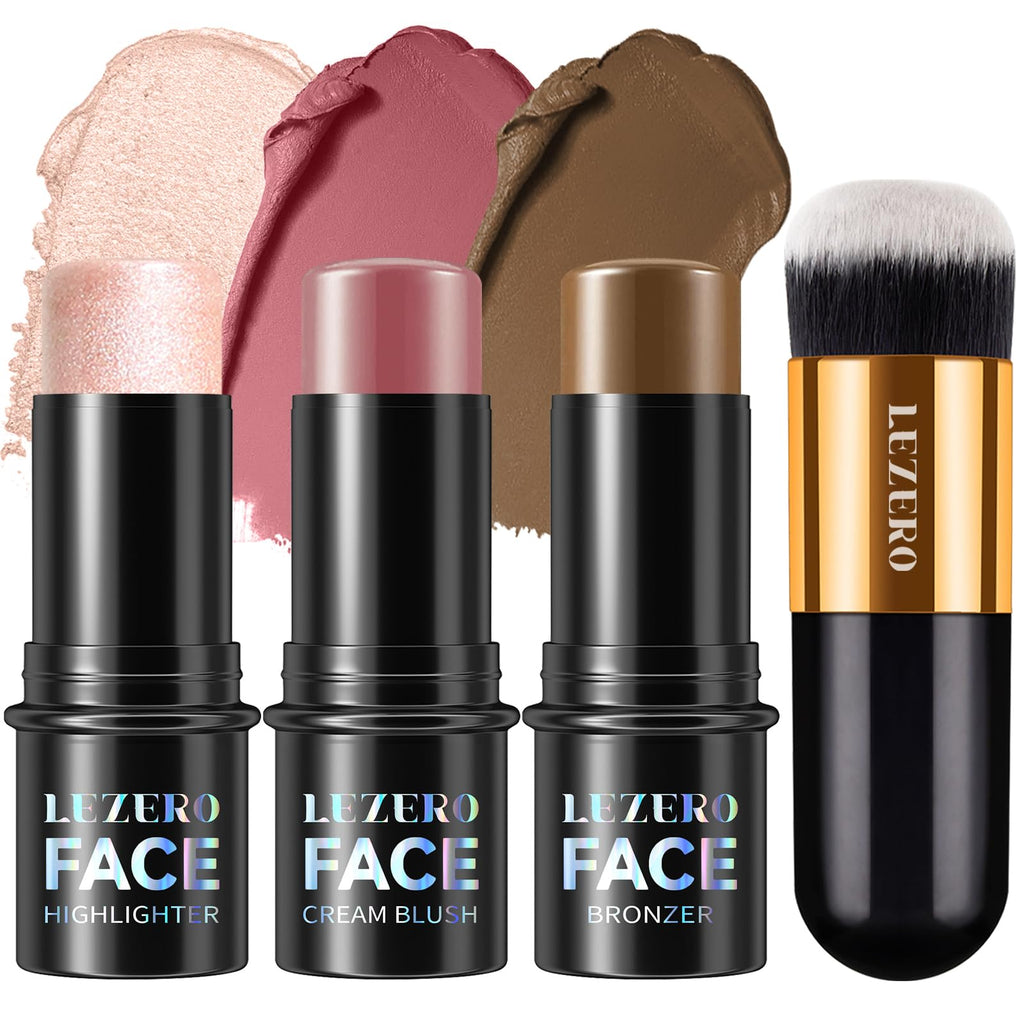 Lezero 3Pcs Contour Stick Kit – Light Medium | Highlighter, Blush & Bronzer for All Skin Types