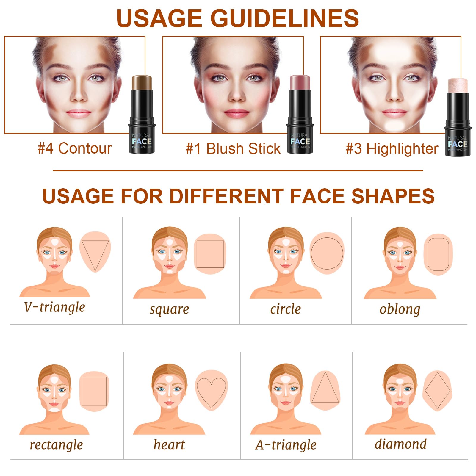 Lezero 3Pcs Contour Stick Kit – Light Medium | Highlighter, Blush & Bronzer for All Skin Types