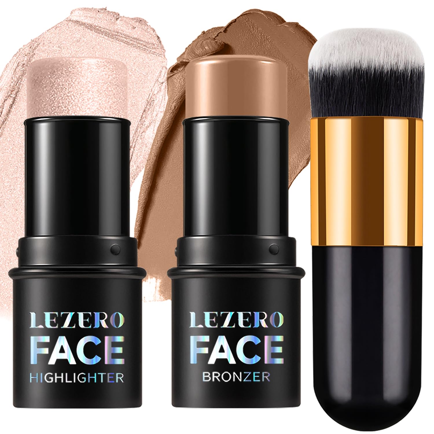 Lezero 2Pcs Contour Stick Set with Brush – Highlighter & Bronzer for Face Shaping