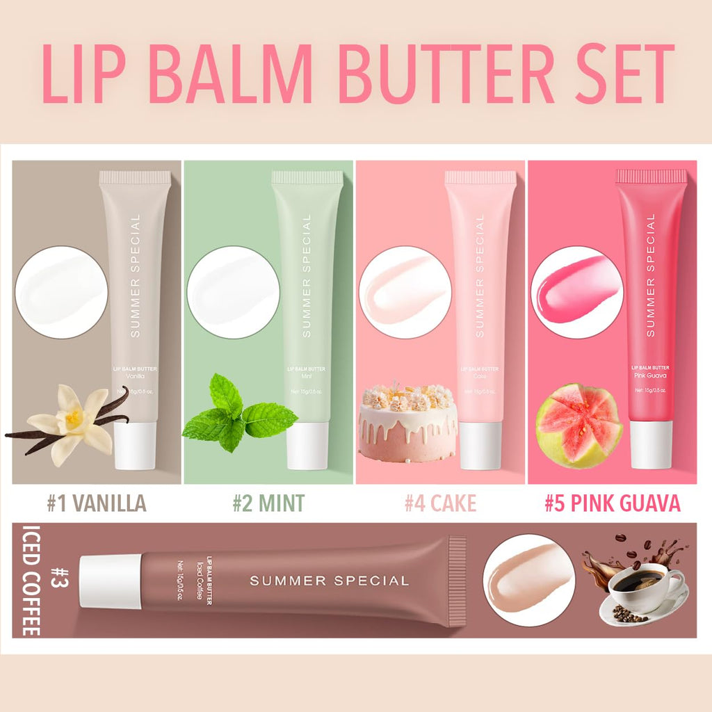 LFuTPm 5PCS Summer Lip Balm Set – Hydrating Shea Butter & Avocado Oil