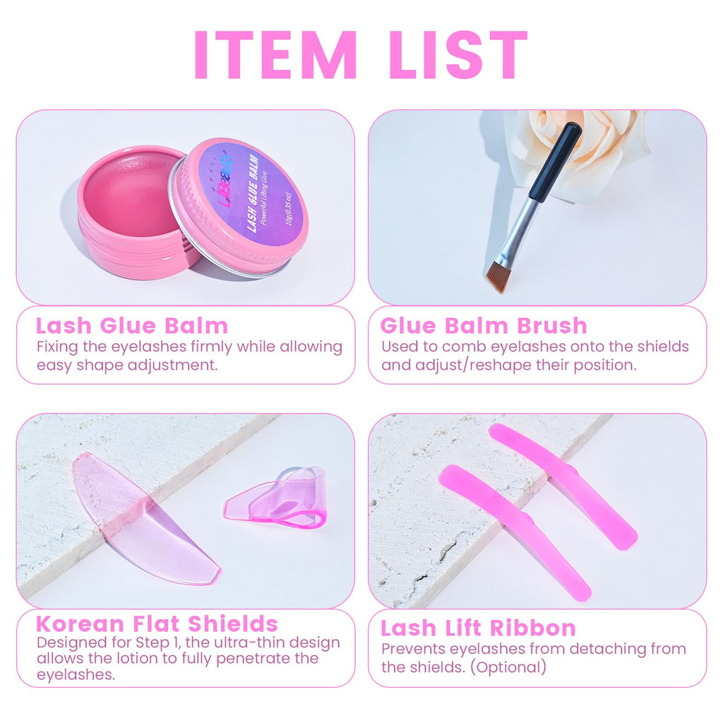 Libeauty 3 Pcs Lash Lift Kit – Glue Balm, Flat Shields & Ribbon for Salon & DIY