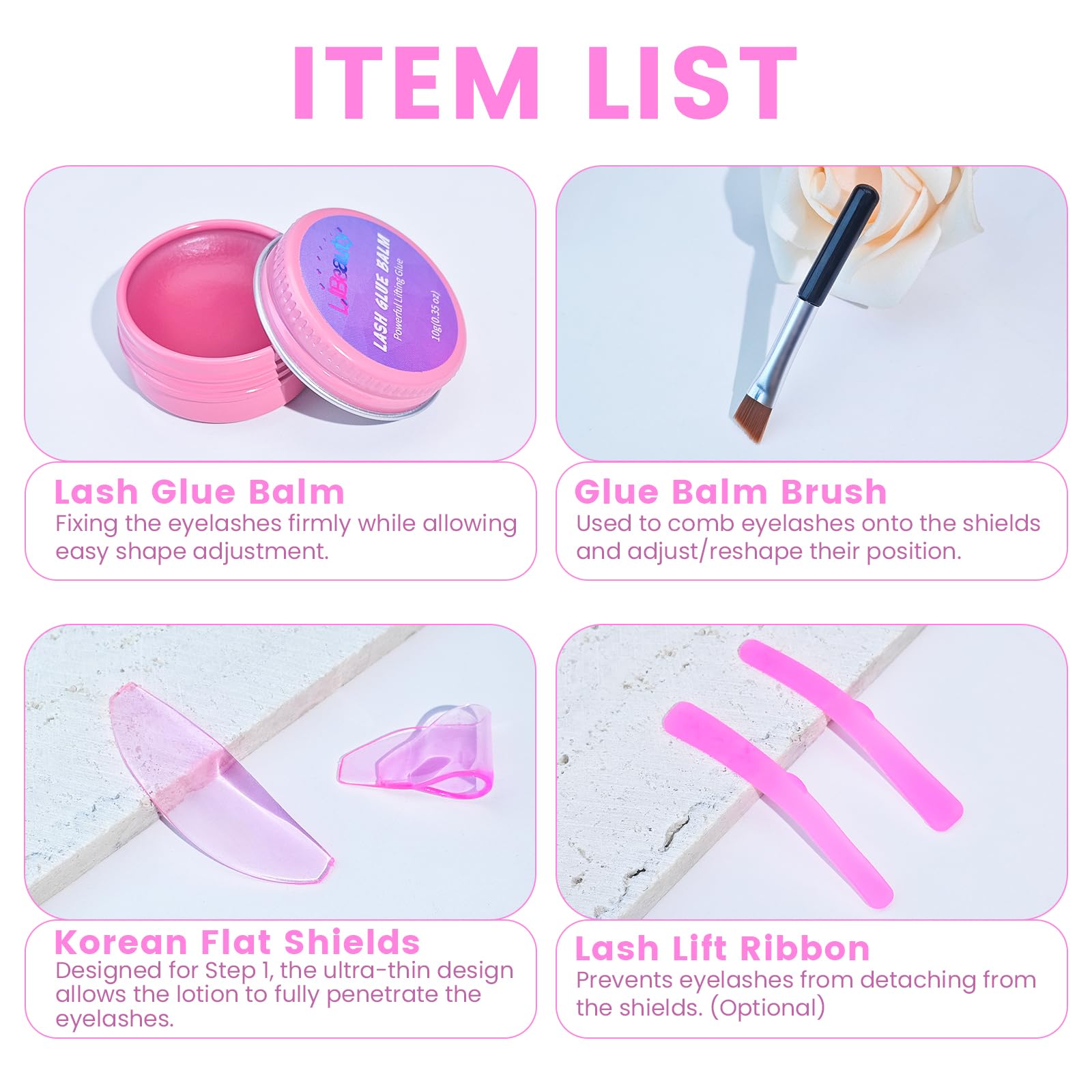 Libeauty 3 Pcs Lash Lift Kit – Glue Balm, Flat Shields & Ribbon for Salon & DIY