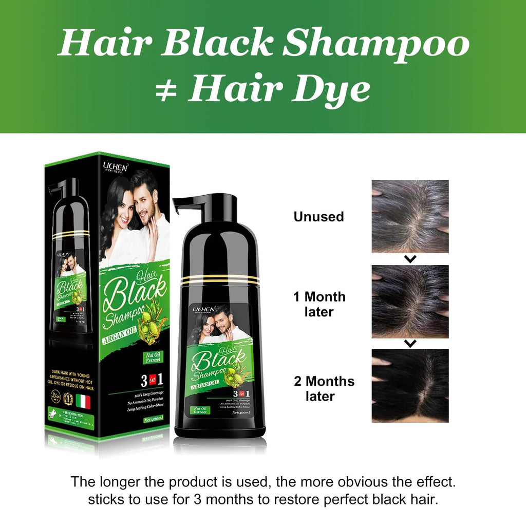 Lichen Professional Hair Dye Shampoo – 3-in-1 Herbal Color, 100% Grey Coverage, Ammonia-Free, 400ml (Brown)