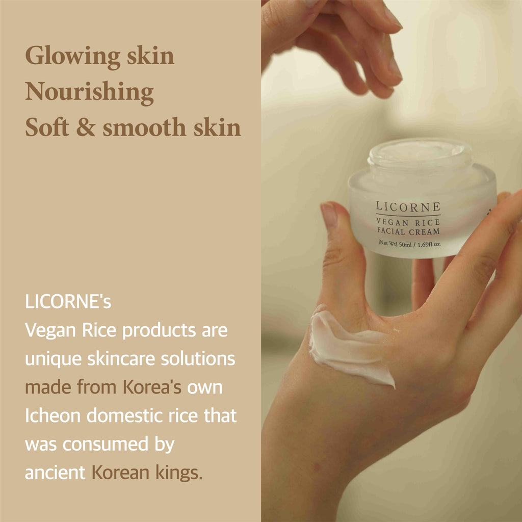 LICORNE Vegan Rice Facial Cream – Lightweight Daily Moisturizer for Glass Skin | 1.69 fl oz