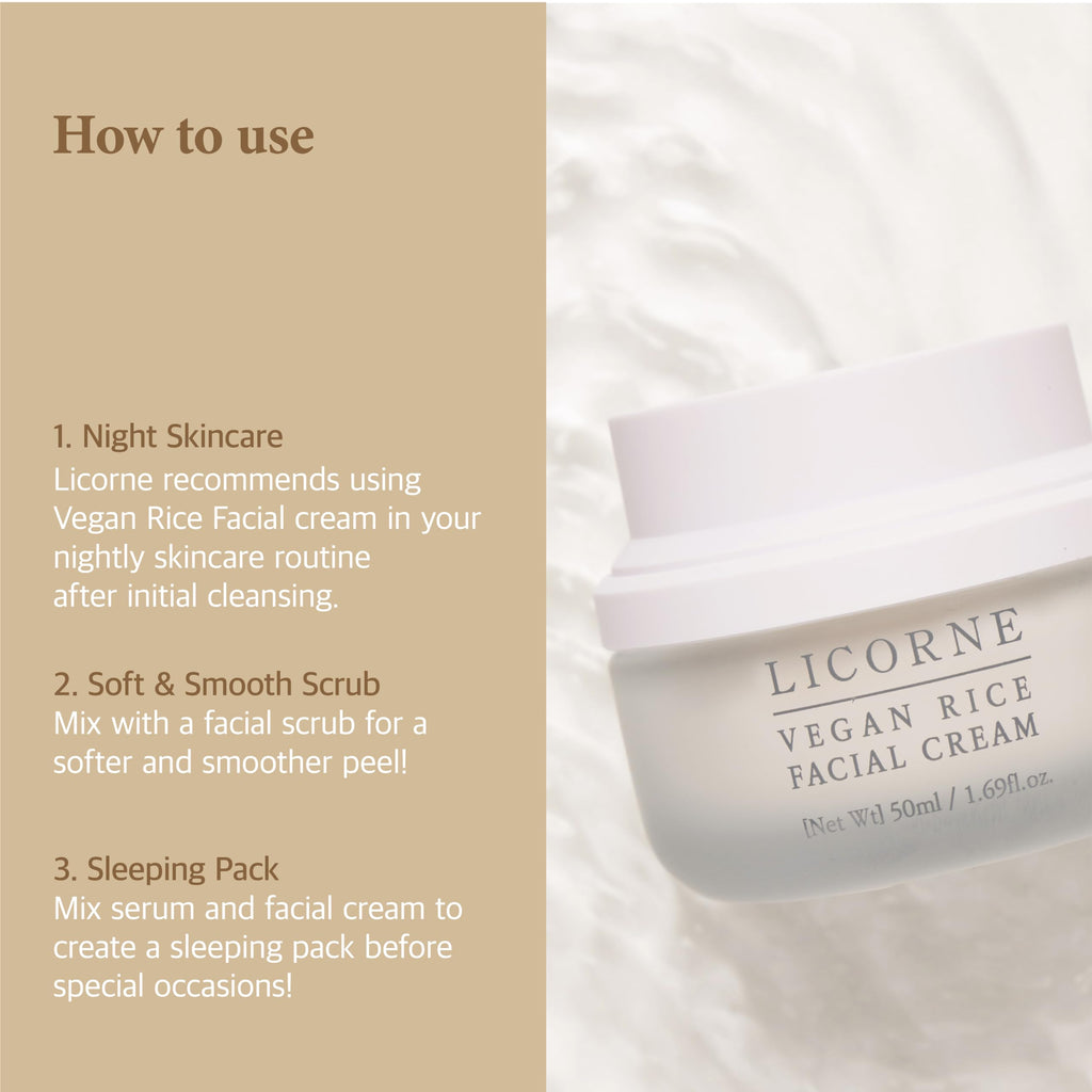 LICORNE Vegan Rice Facial Cream – Lightweight Daily Moisturizer for Glass Skin | 1.69 fl oz