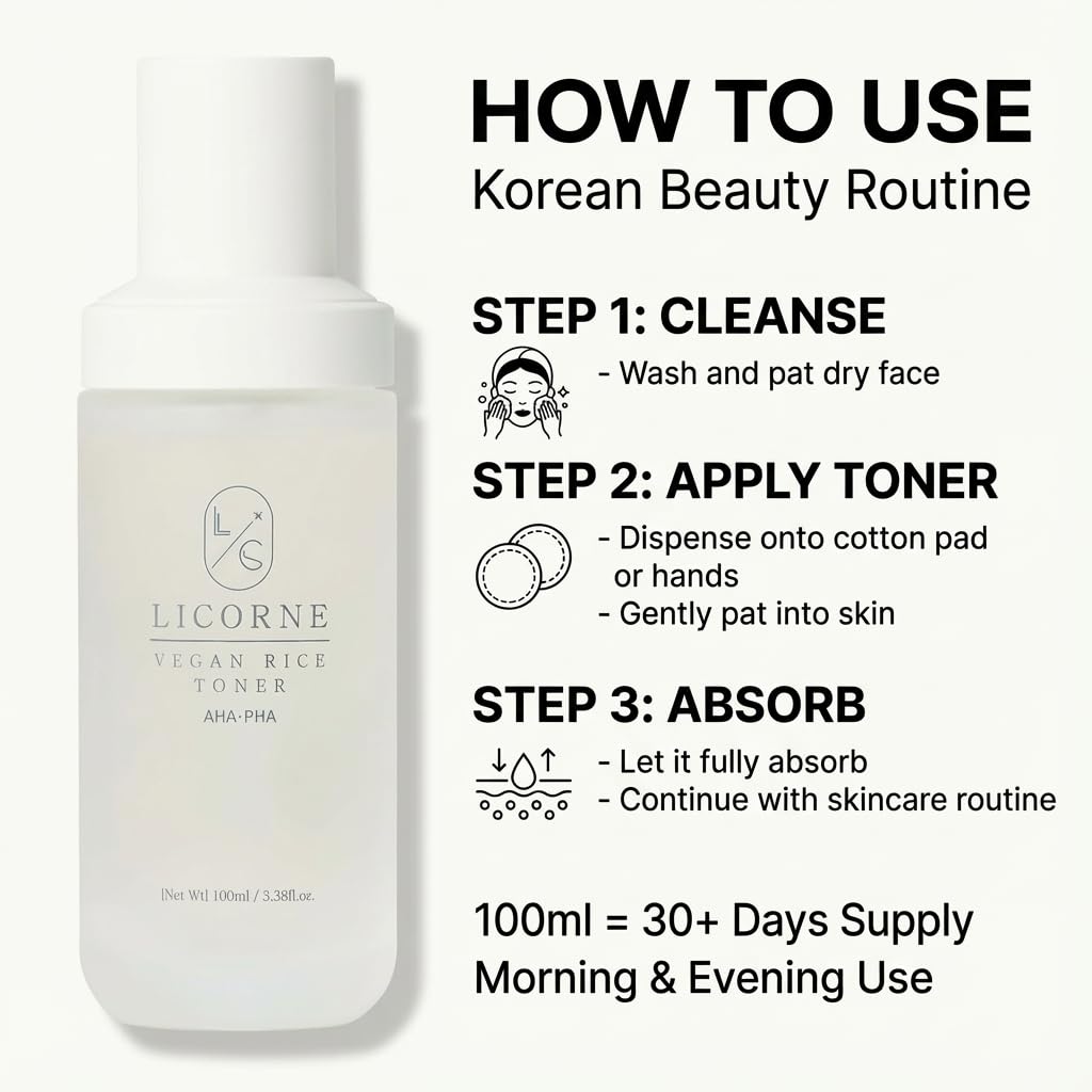 LICORNE Vegan Rice Toner — Gentle AHA/PHA Exfoliation for Glass Skin