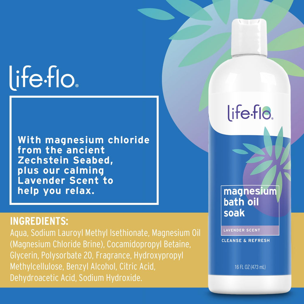 Life-flo Magnesium Oil Bath Soak Lavender | Zechstein Seabed Minerals, 60-Day Guarantee