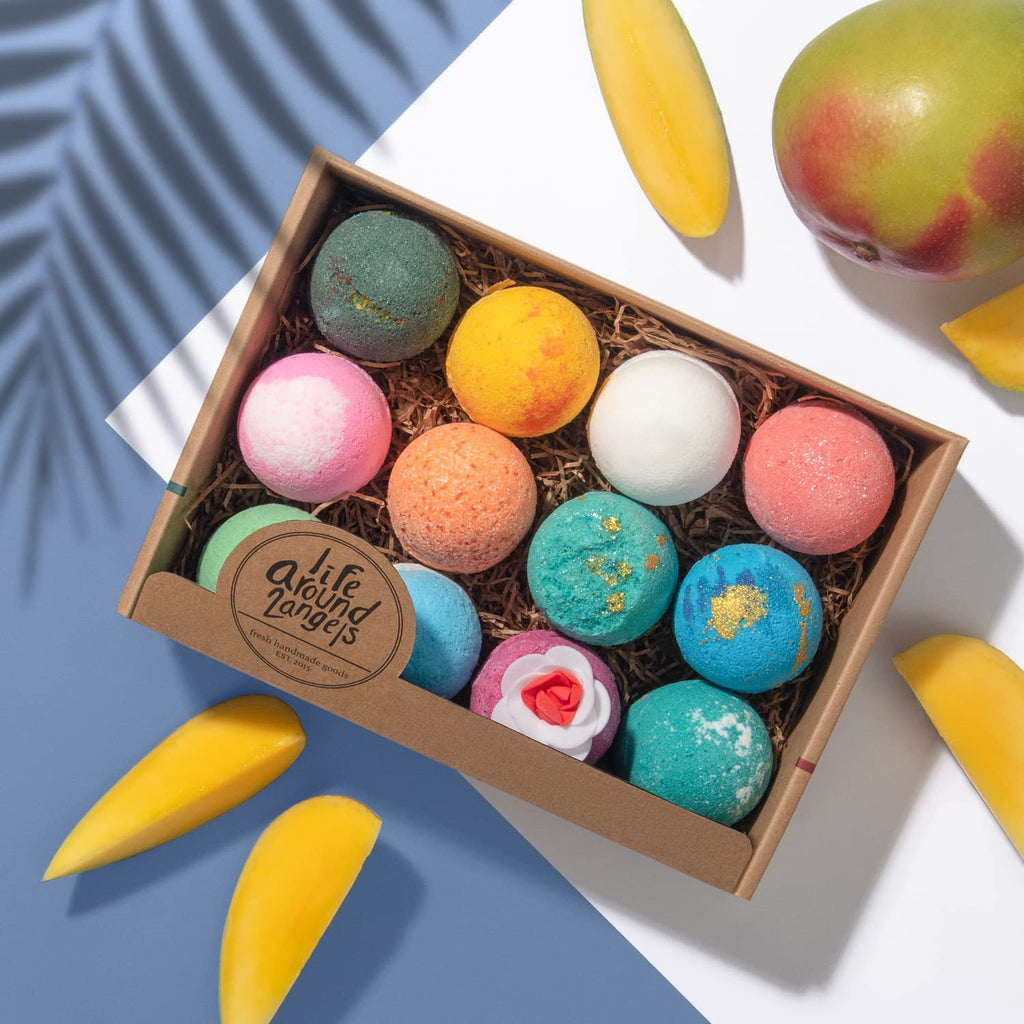 Lifearound2angels Bath Bombs Gift Set – 12 Pack, USA Made, Moisturizing Shea & Cocoa Butter