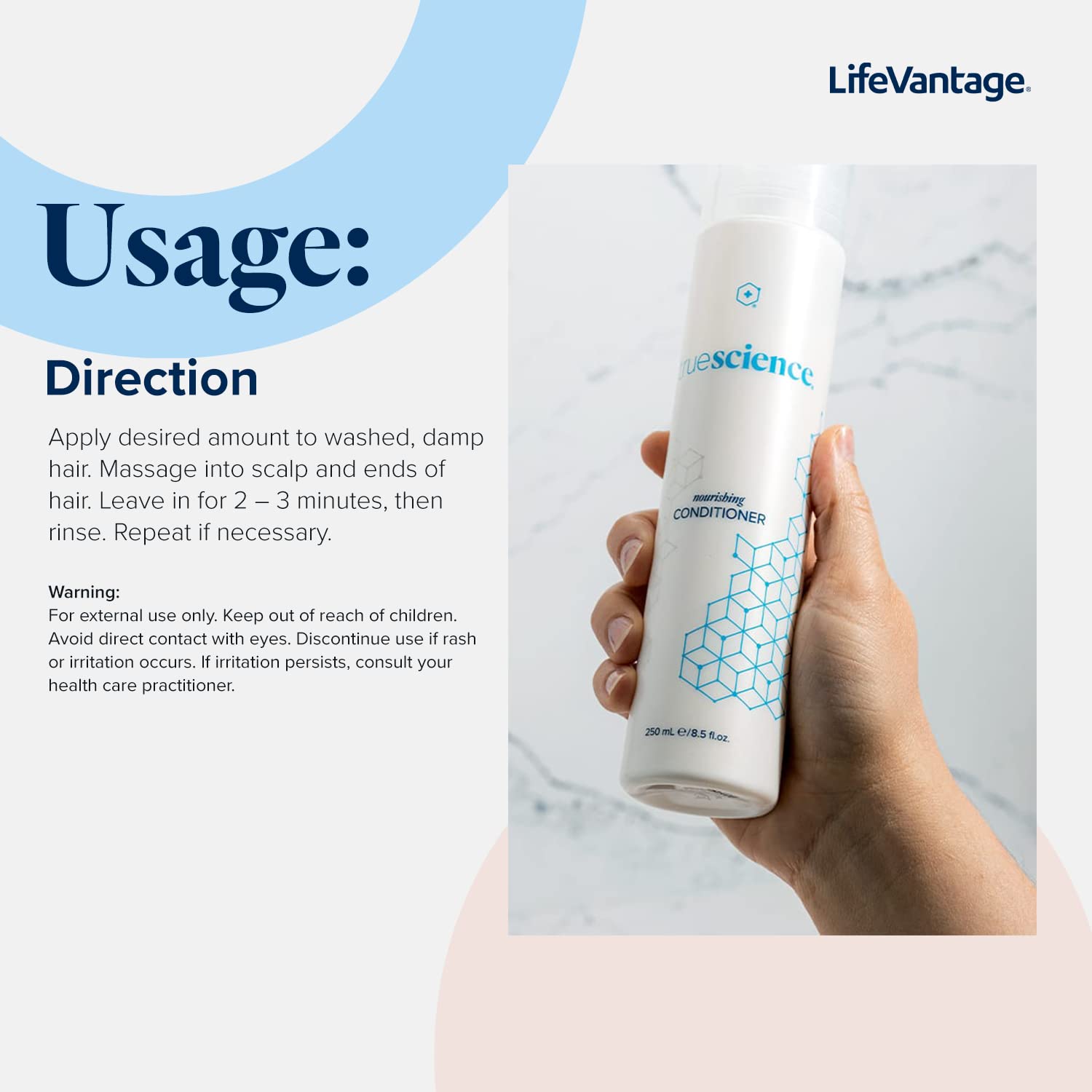 LifeVantage TrueScience Nourishing Hair Conditioner – 250ml, Nrf2 Formula with Green Tea & Coconut Oil