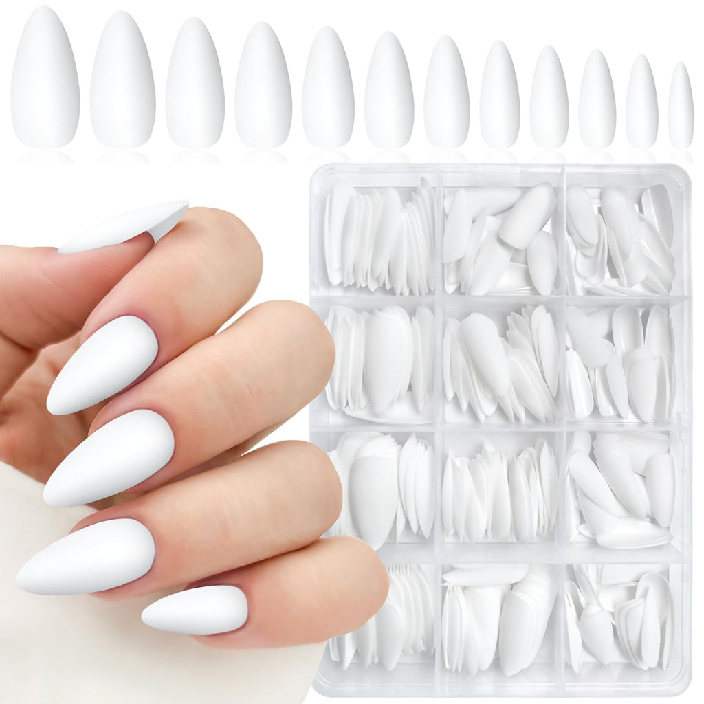 Lifextol 240-Piece Almond Press-On Nails – Medium Length, Matte White, DIY Nail Kit