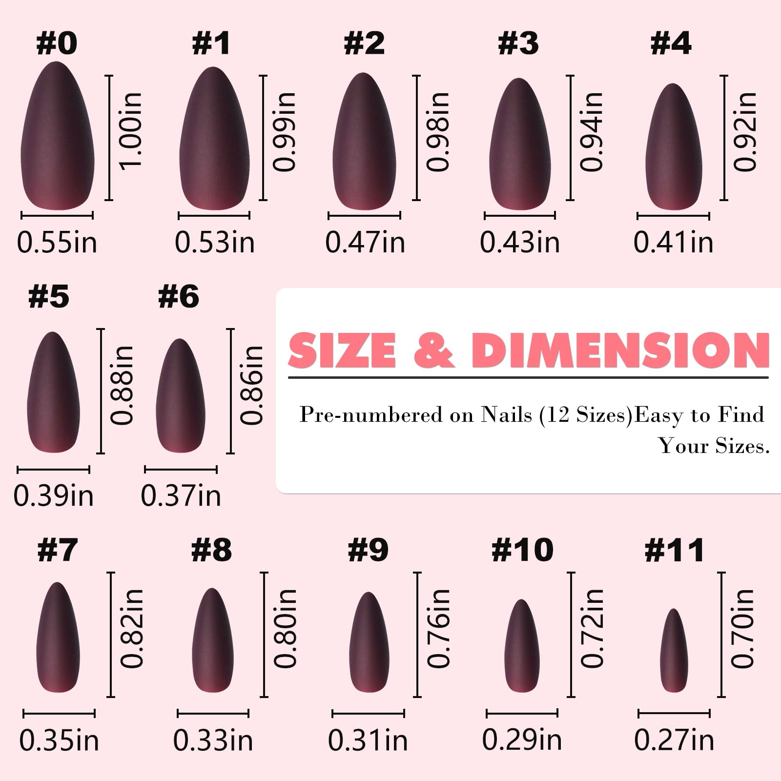Lifextol 240pc Almond Press-On Nails Kit – Burgundy Matte, Medium Almond Short Stiletto