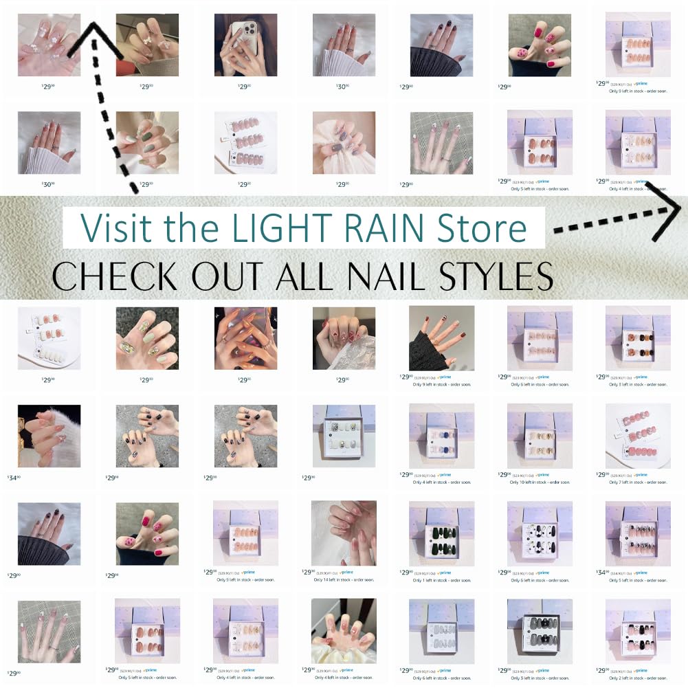 Light Rain Medium Hand-Made Press-On Nails – 3D Gel UV Finish by Pro Manicurist