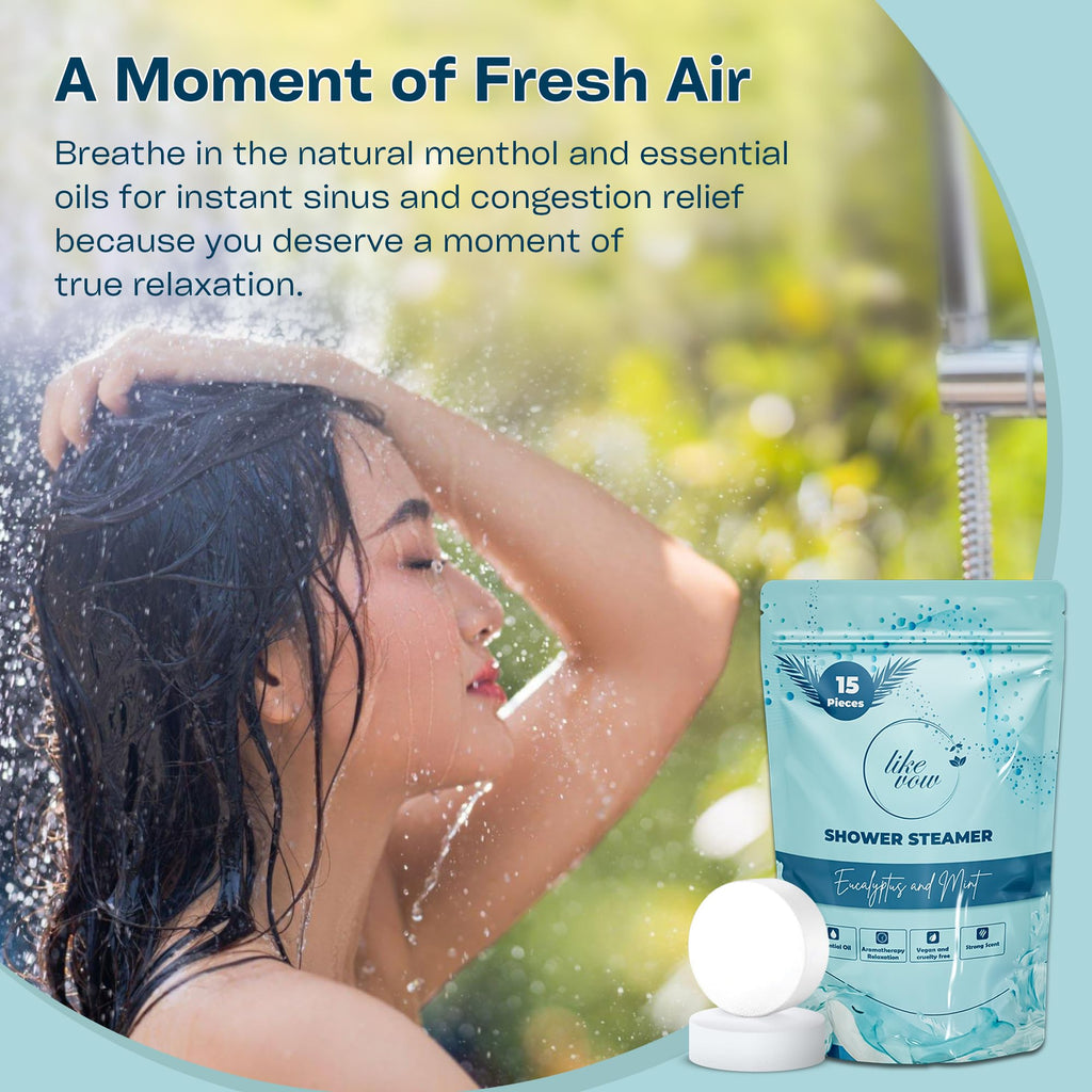 LIKEVOW Shower Steamers Aromatherapy Set – Eucalyptus & Mint, 15-Pack, 30g Each