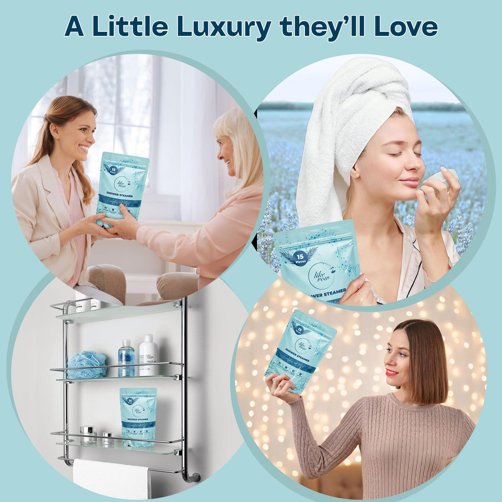 LIKEVOW Shower Steamers Aromatherapy Set – Eucalyptus & Mint, 15-Pack, 30g Each