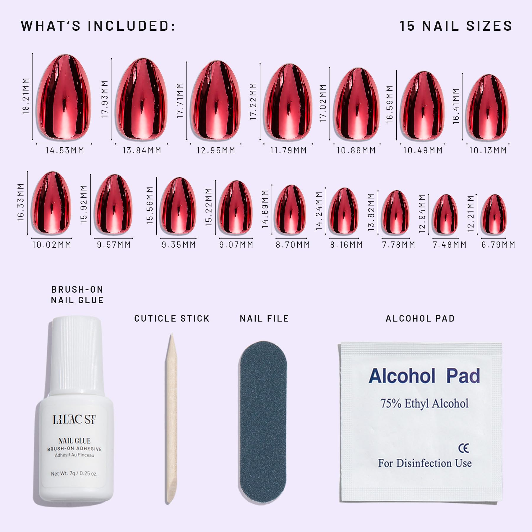 Lilac St Cherry Plated Press-On Nails – Short Almond Chrome, Glossy & Opaque (Reusable)