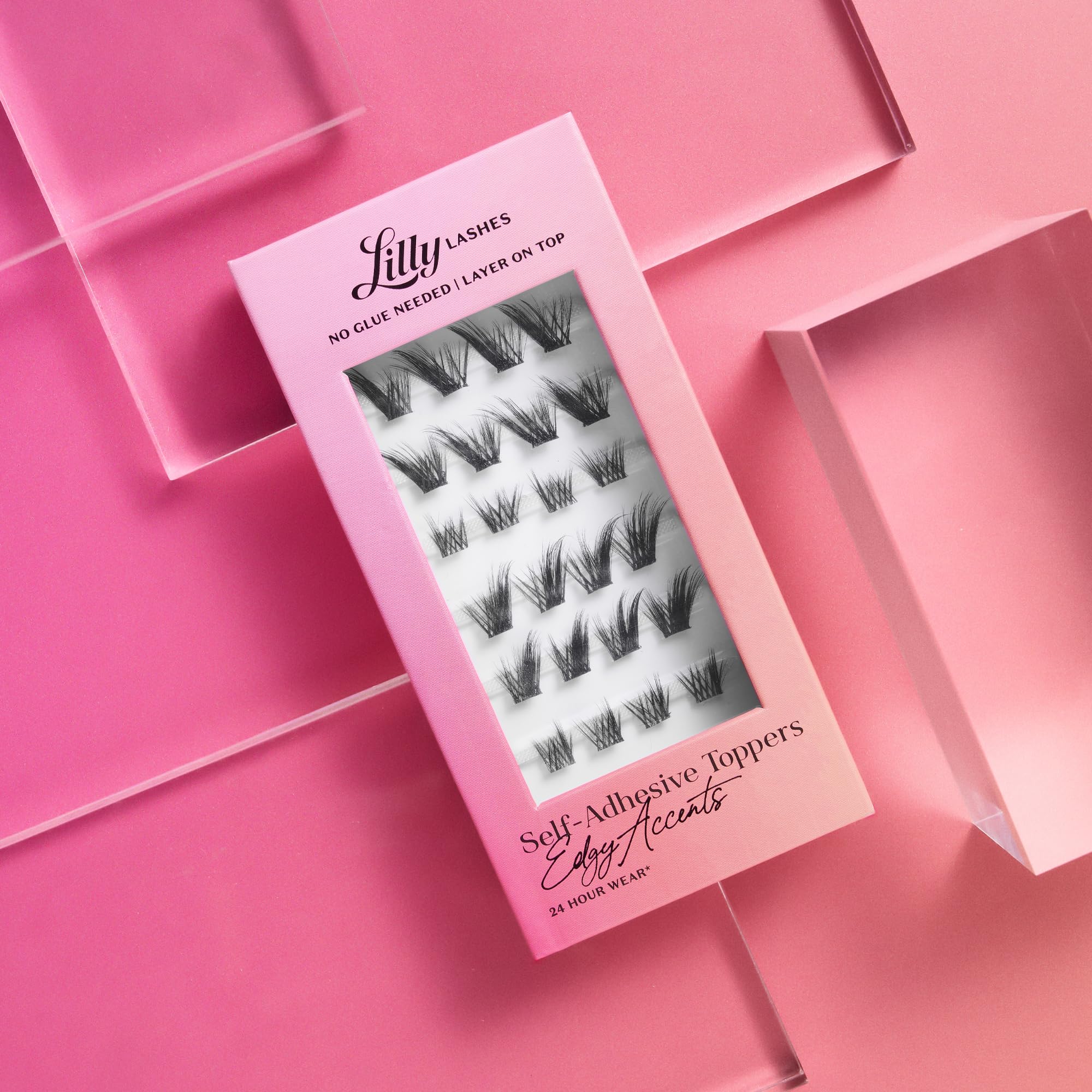 Lilly Lashes Self-Adhesive Edgy Accents Lash Clusters – Pre-Glued Clear-Band False Lashes, 24 Hr Hold