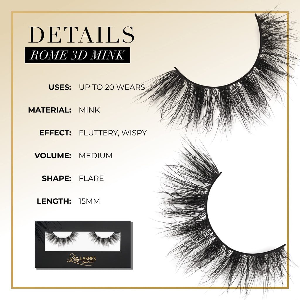 Lilly Lashes Rome 3D Mink Lashes – The Original Lilly Lash for Wispy, Natural Look | Reusable Up to 25x