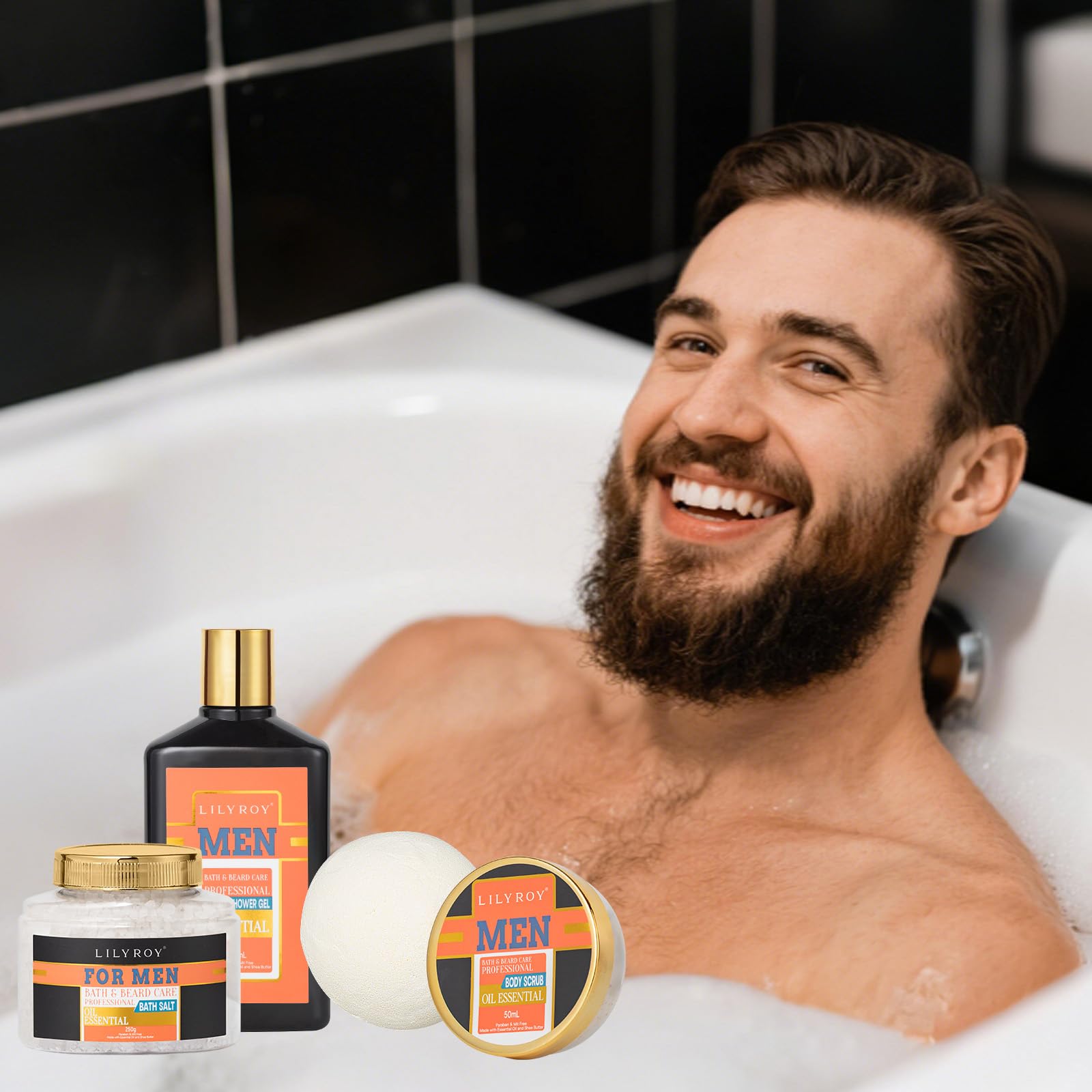 LILY ROY 27-Pcs Valentines Day Spa Gift Basket for Men with Massager | Bath & Body Gift Set for Dad