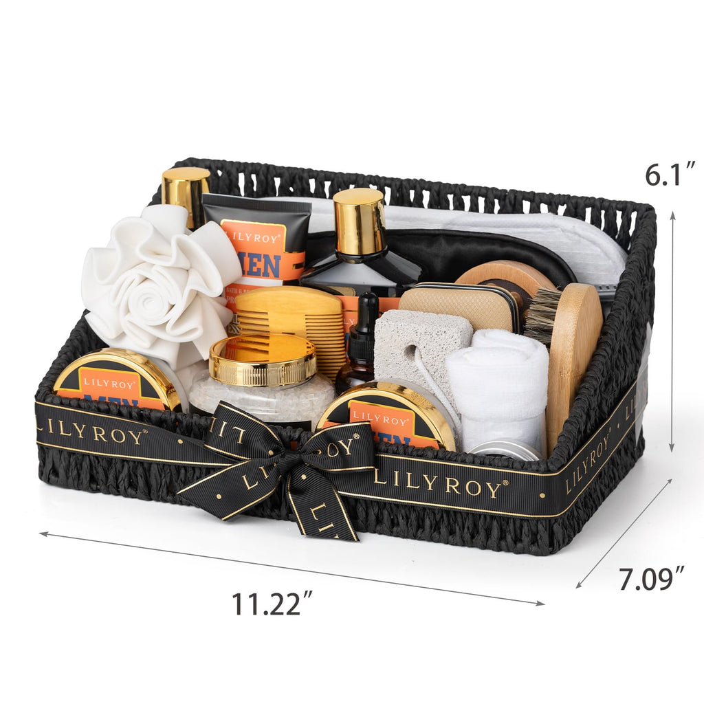 LILY ROY 27-Pcs Valentines Day Spa Gift Basket for Men with Massager | Bath & Body Gift Set for Dad