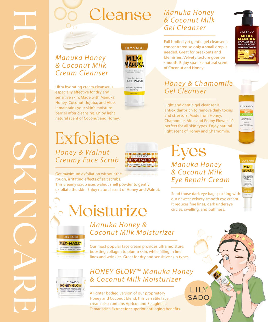 LILY SADO MILK+MANUKA Coconut Milk & Manuka Honey Cream Face Cleanser – Hydrating 6oz