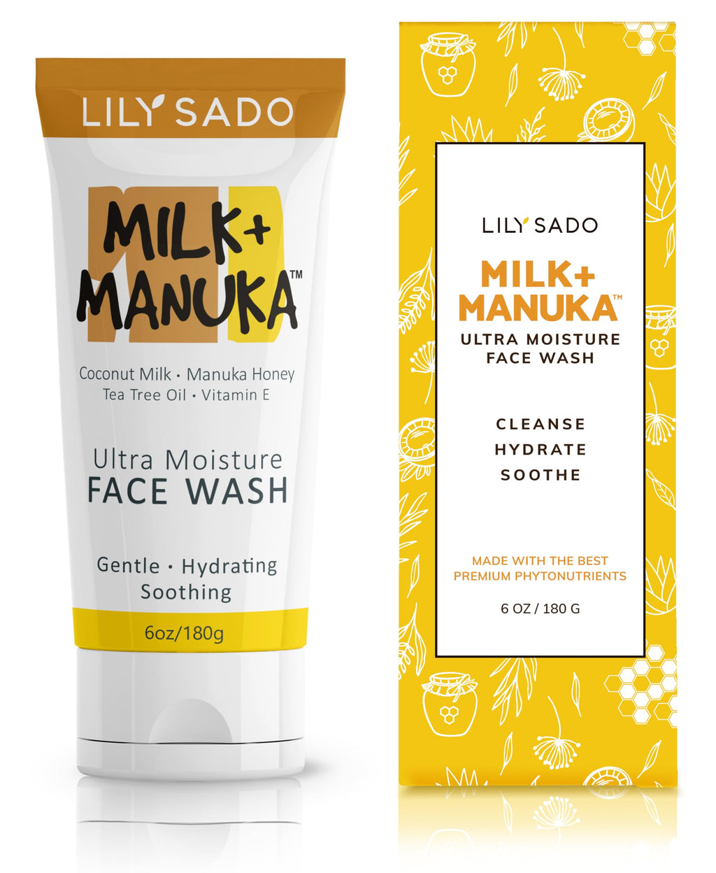 LILY SADO MILK+MANUKA Coconut Milk & Manuka Honey Cream Face Cleanser – Hydrating 6oz