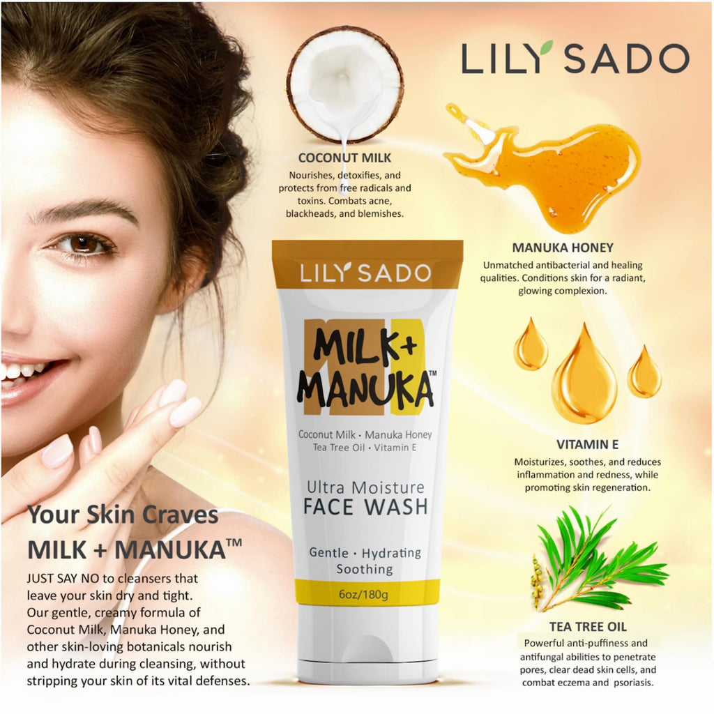 LILY SADO MILK+MANUKA Coconut Milk & Manuka Honey Cream Face Cleanser – Hydrating 6oz