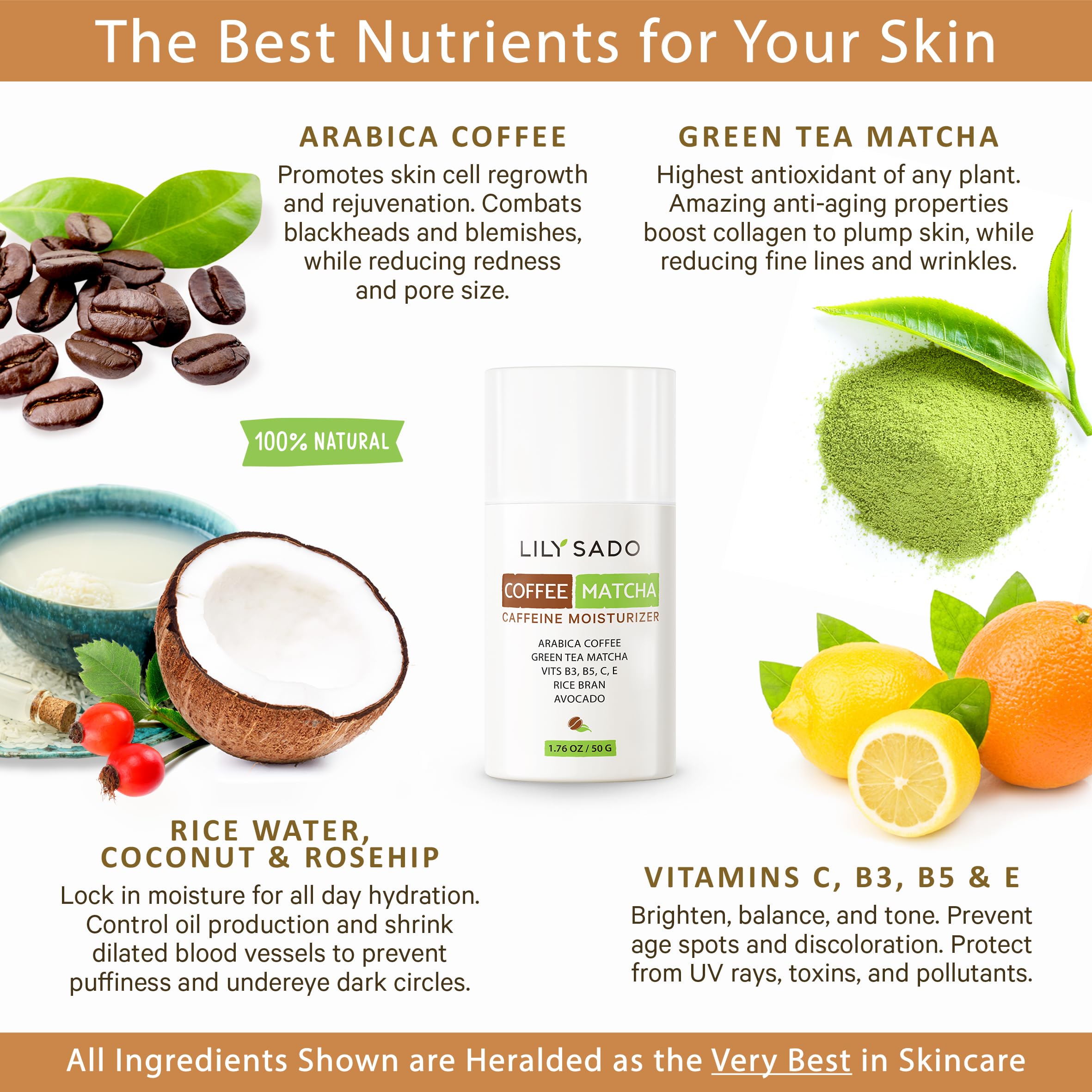 LILY SADO TEA+C Coffee & Matcha Face Moisturizer – Vegan Caffeine Skincare for Antioxidant Hydration