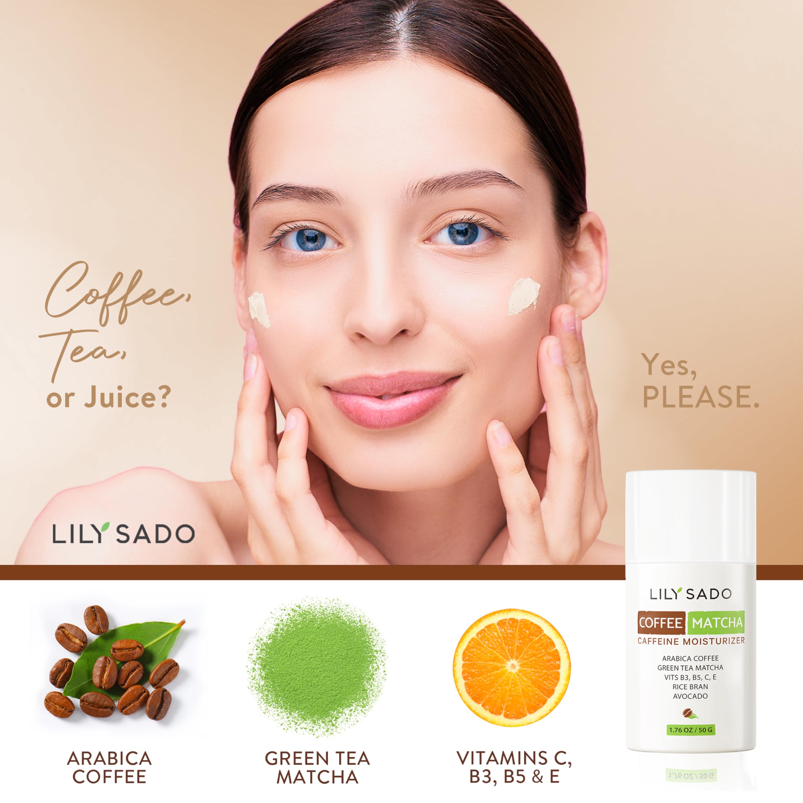 LILY SADO TEA+C Coffee & Matcha Face Moisturizer – Vegan Caffeine Skincare for Antioxidant Hydration