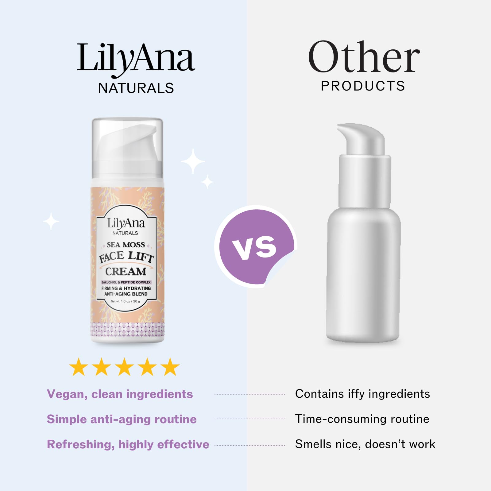 LilyAna Naturals Bakuchiol Face Lift Cream with Sea Moss & Peptide Complex – Hydrating Night Cream (1 oz) – Made in USA