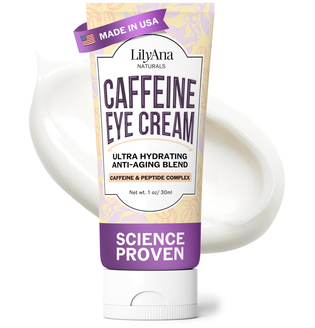 LilyAna Naturals Caffeine Eye Cream with Peptides – Dark Circles & Puffiness, 1.0 oz