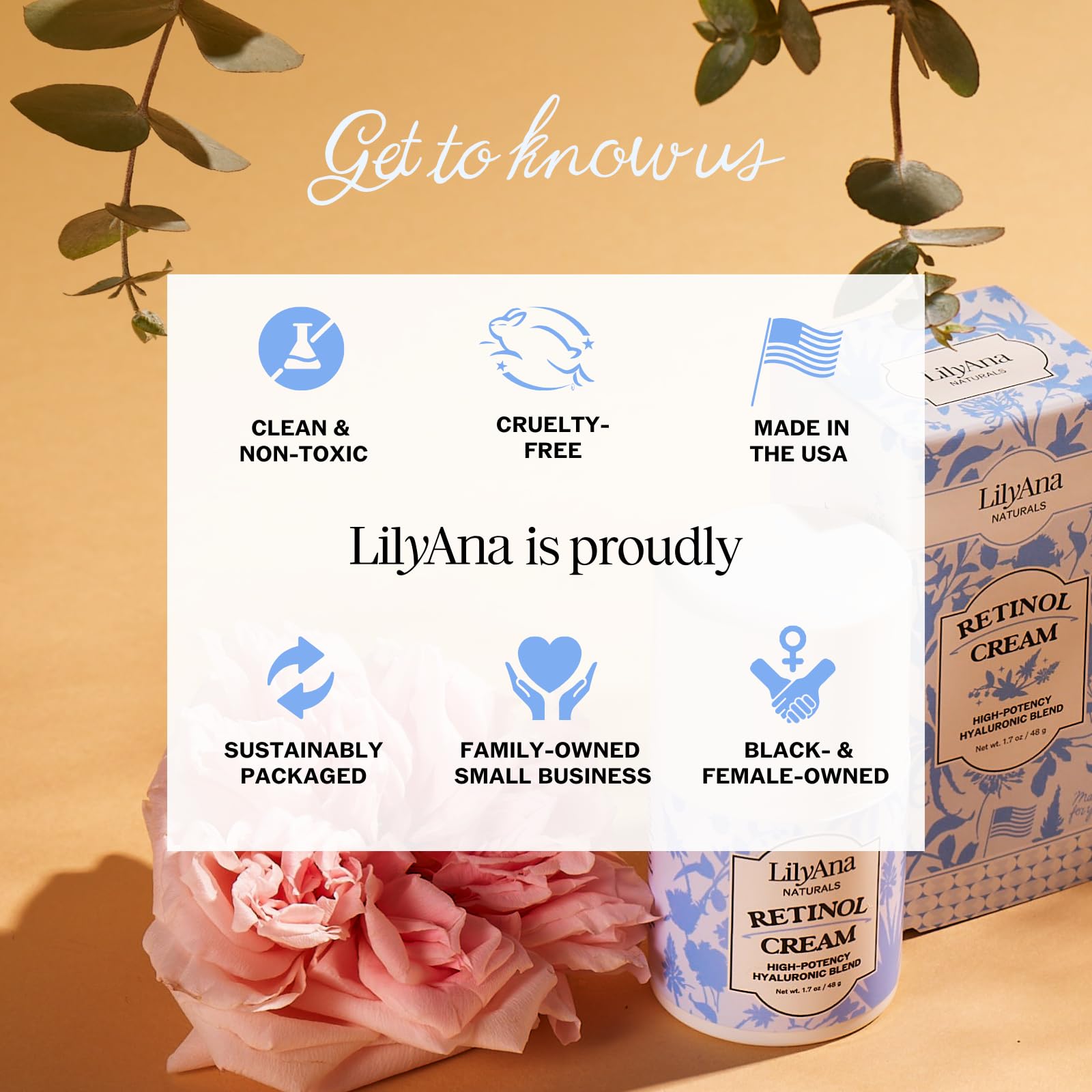 LilyAna Naturals Retinol Face Cream with Hyaluronic Acid – Anti Aging Night Moisturizer for Face & Neck