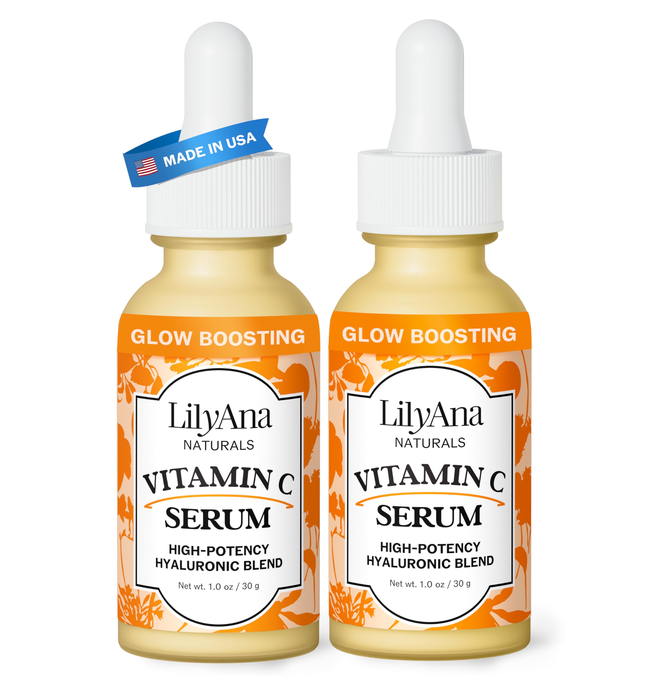 LilyAna Naturals Vitamin C Serum for Face with Hyaluronic Acid & Vitamin E - Double Pack