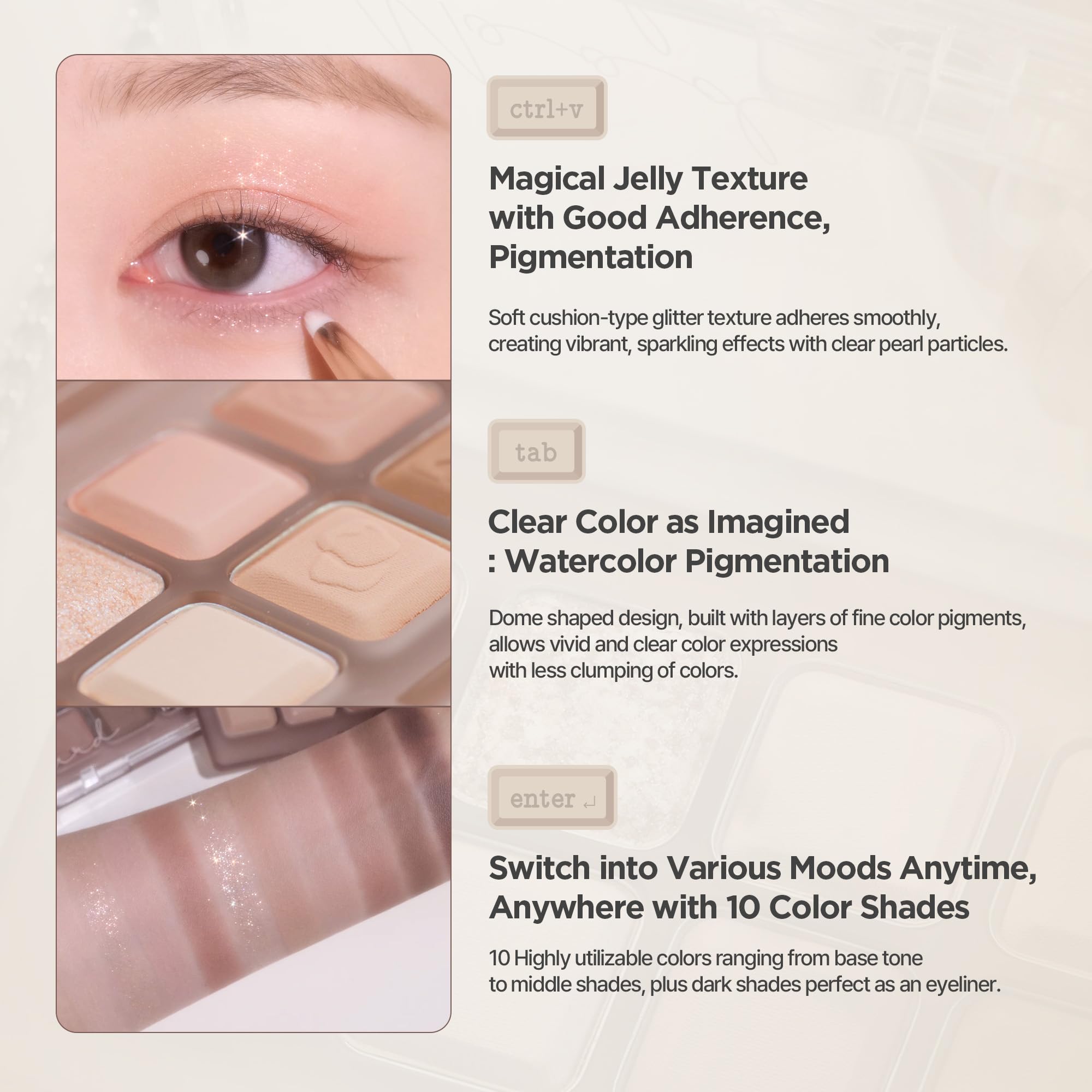 Lilybyred Mood Keyboard: 10-Shade Korean Eyeshadow Palette — Matte, Shimmer & Jelly Glitter