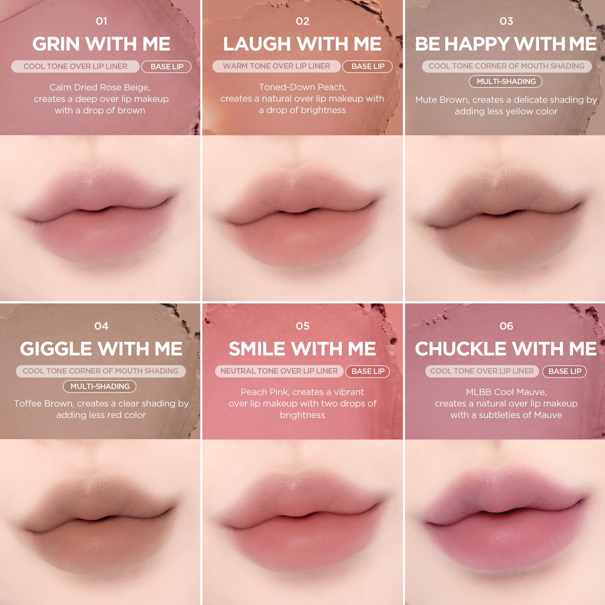 Lilybyred Smiley Lip Blending Stick – 3-in-1 Lip Liner with Creamy Glide and Matte Finish (0.028 oz, Laugh with Me)