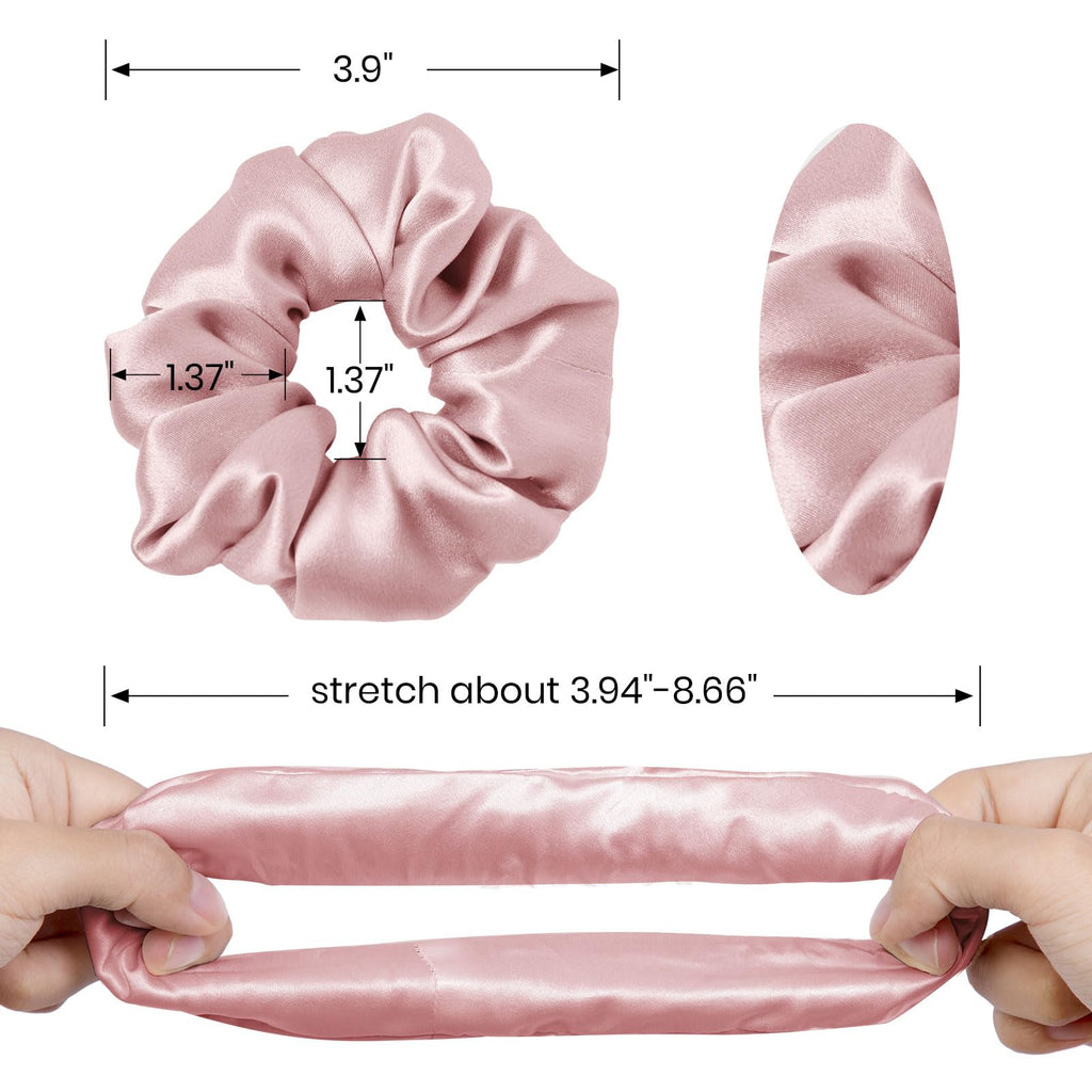 LilySilk Silk Hair Scrunchies - 100% Mulberry Silk, No Hair Damage, 2 Pack (Black & Rosy Pink)