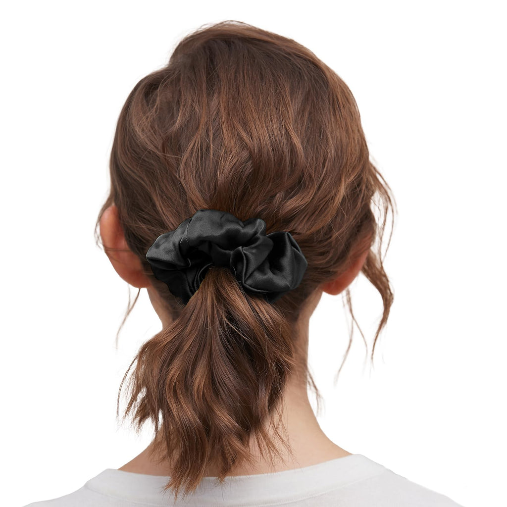LilySilk Silk Hair Scrunchies - 100% Mulberry Silk, No Hair Damage, 2 Pack (Black & Rosy Pink)