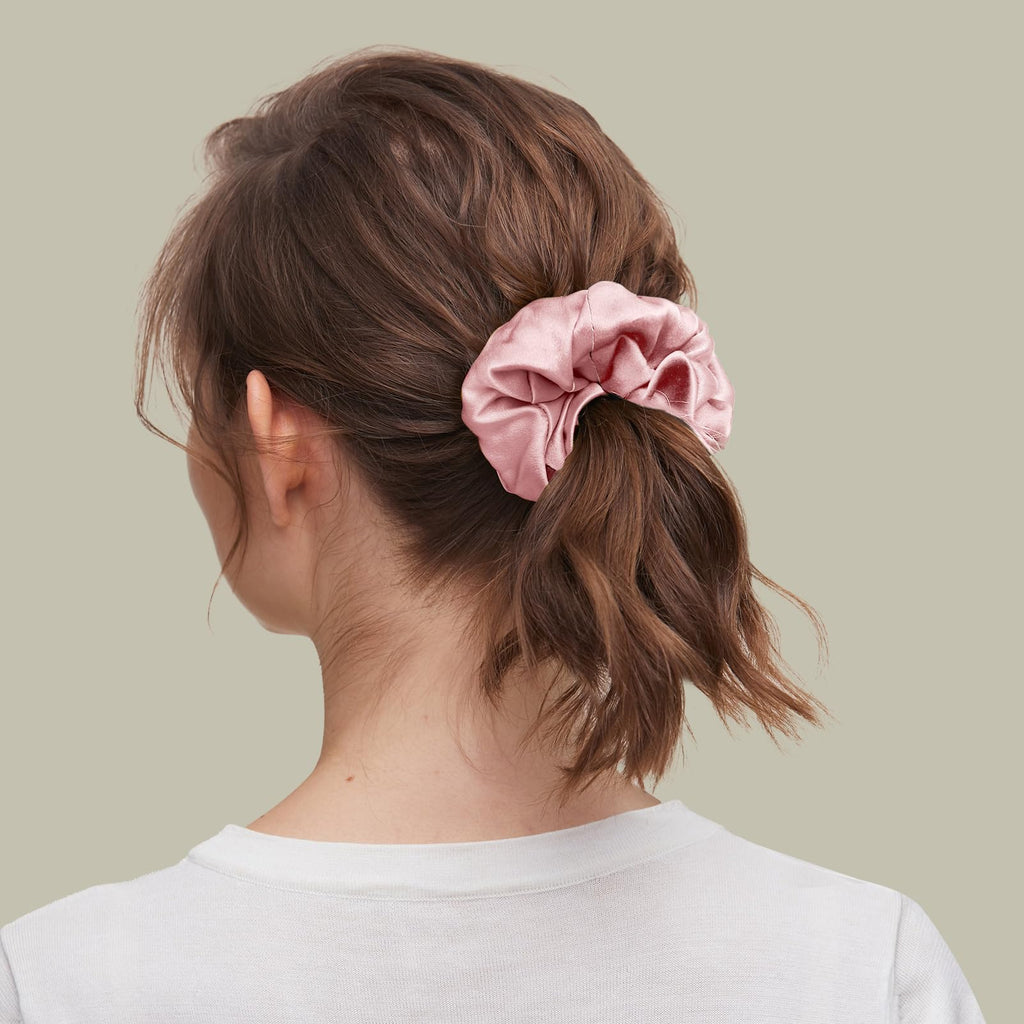 LilySilk Silk Hair Scrunchies - 100% Mulberry Silk, No Hair Damage, 2 Pack (Black & Rosy Pink)