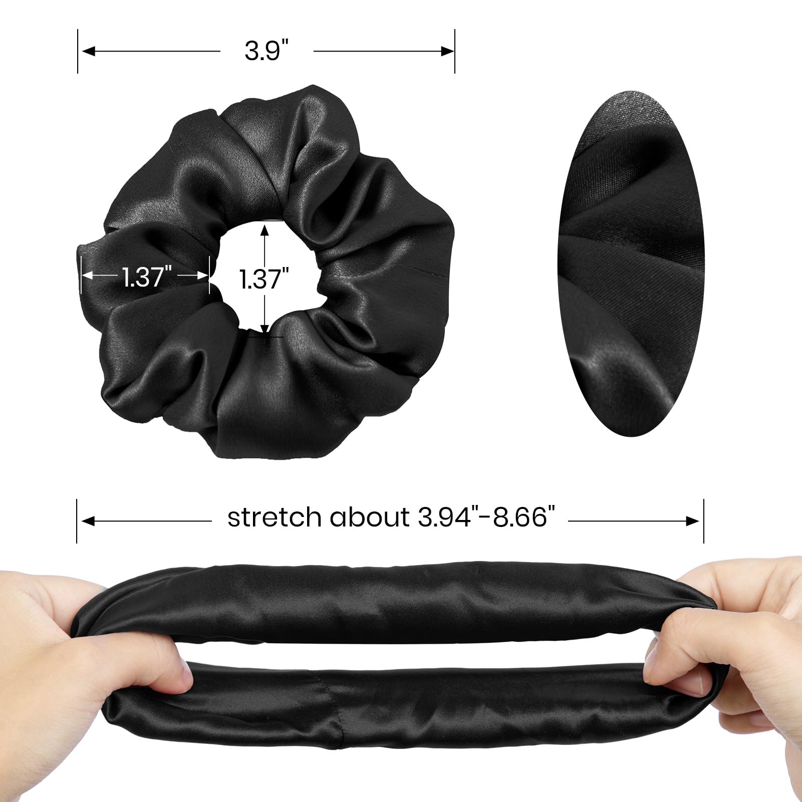 LilySilk Silk Hair Scrunchies - 100% Mulberry Silk, No Hair Damage, 2 Pack (Black & Rosy Pink)