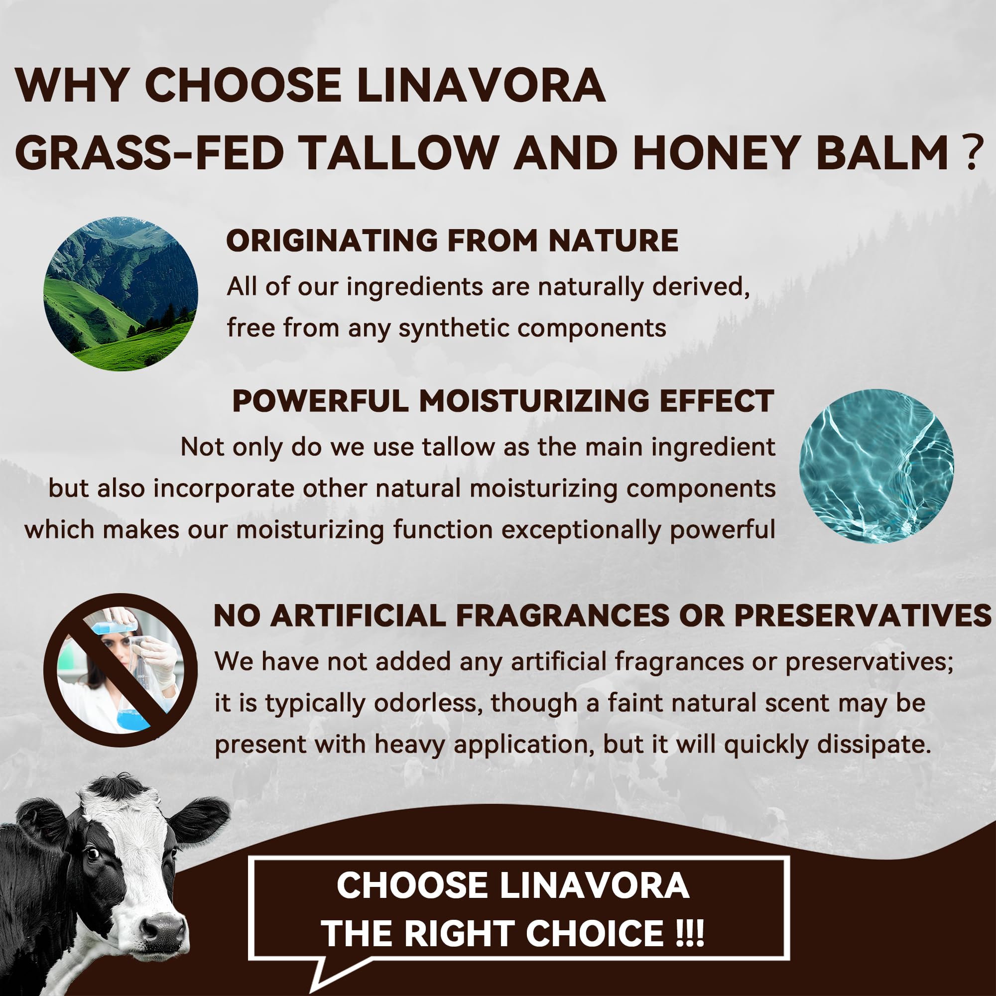 Linavora Tallow and Honey Balm – Natural Moisturizer with Grass-Fed Tallow, Honey & Vitamin E (Unscented) 4oz