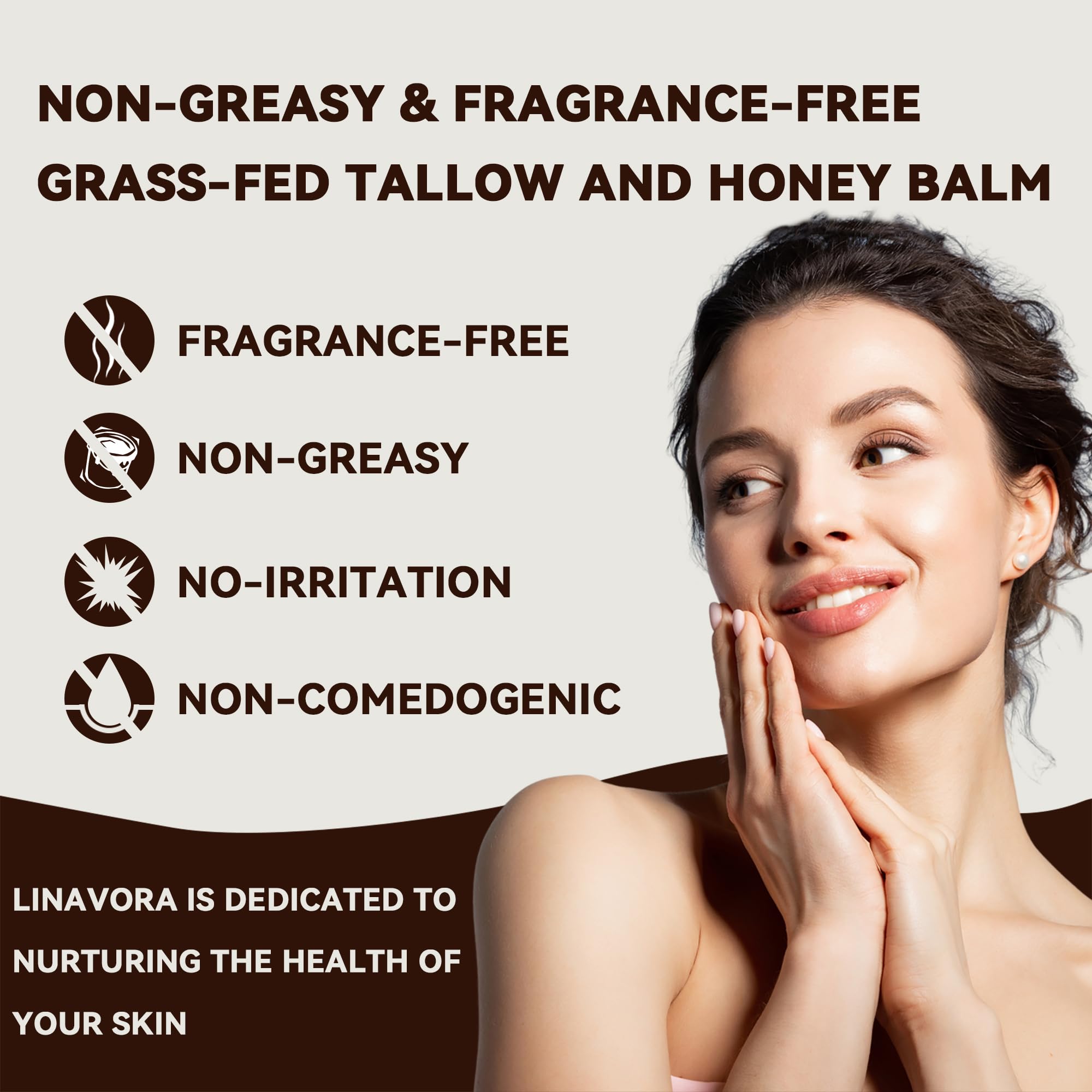 Linavora Tallow and Honey Balm – Natural Moisturizer with Grass-Fed Tallow, Honey & Vitamin E (Unscented) 4oz