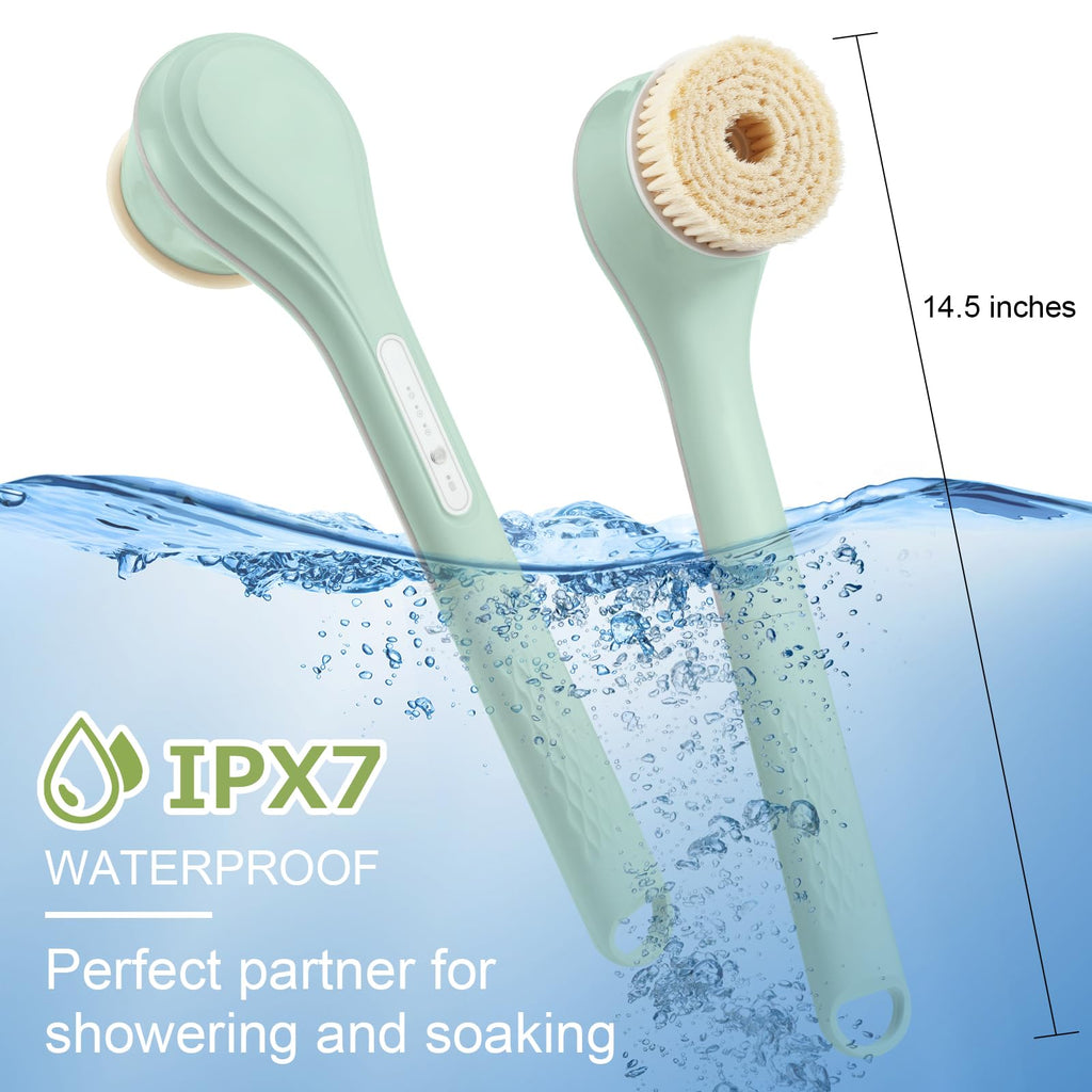 LINGSFIRE Electric Body Bath Brush – 6 Heads, 14.5" Handle, IPX7 Waterproof, Rechargeable